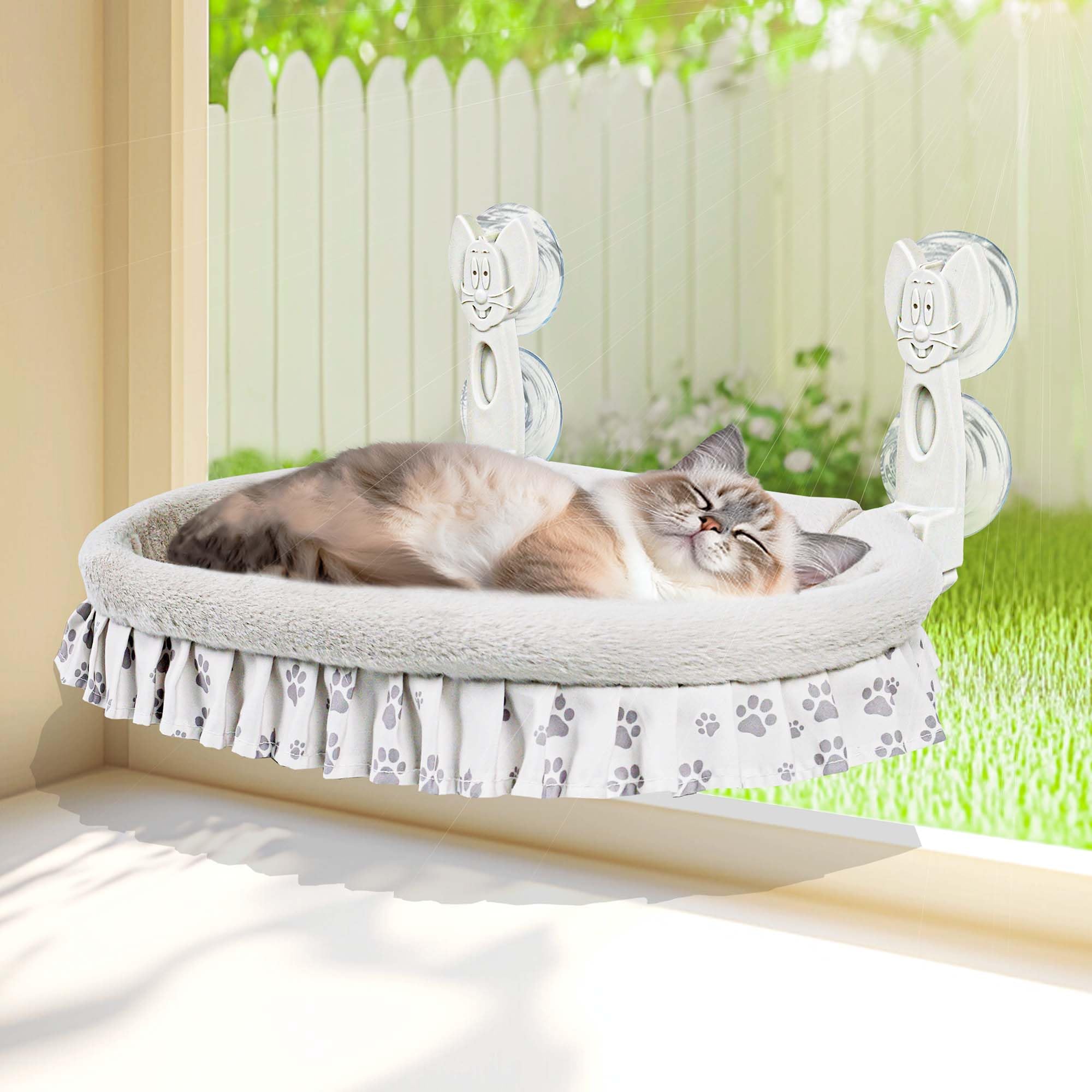 Rhergrac Cat Window Perch For Large Cats - No Tools Needed With 4 Super Suction Cups, Soft Chew-Resistant Fleece & Easy Clean De