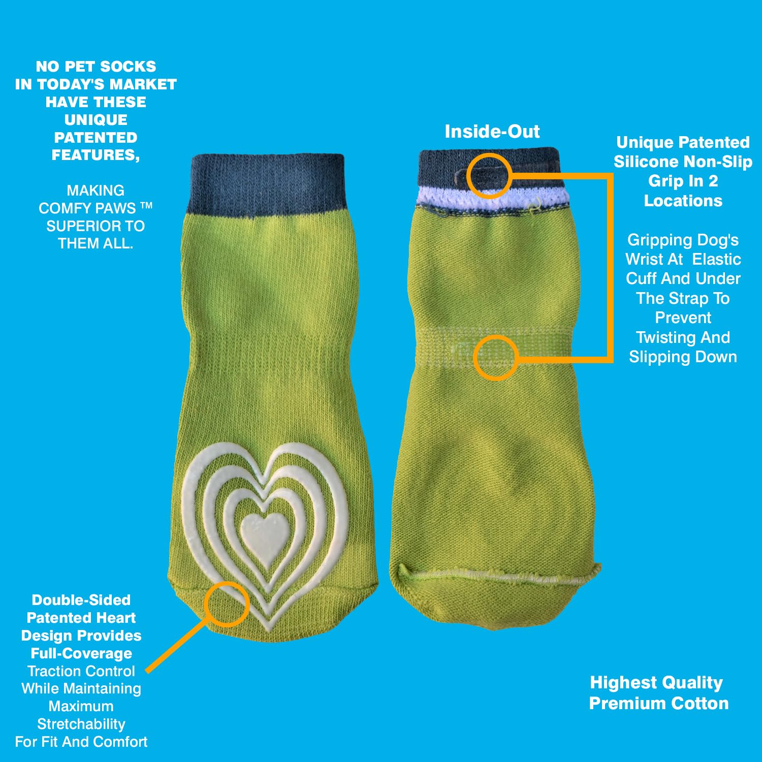PawFlex Non-Slip Cotton Dog Socks for Seniors | XXS Green | Model PFWBFP12 | Traction Control & Paw Protection