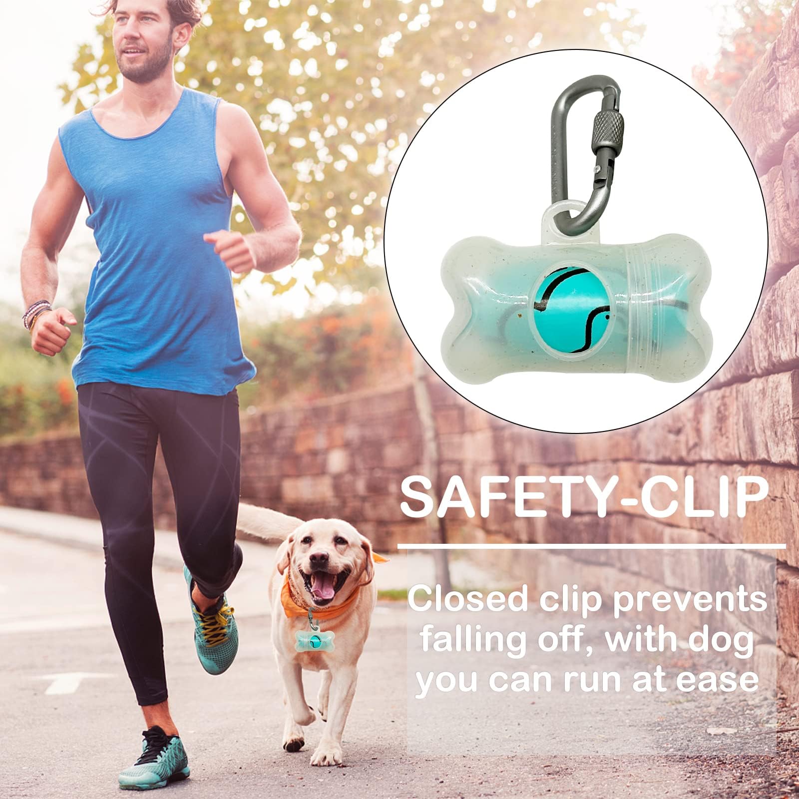 Dog Poop Pickup Bags Holder Dispenser With Leak-Proof Scented Doggy Waste Bags And Carabiner With Safety Lock Plus Hook And Loop