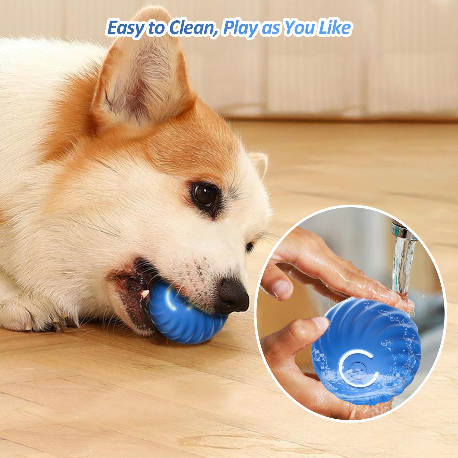 Shudyear Robust Self-Rolling Dog Toy Ball - Interactive Indoor/Outdoor Dog Toy For Boredom Relief - Blue