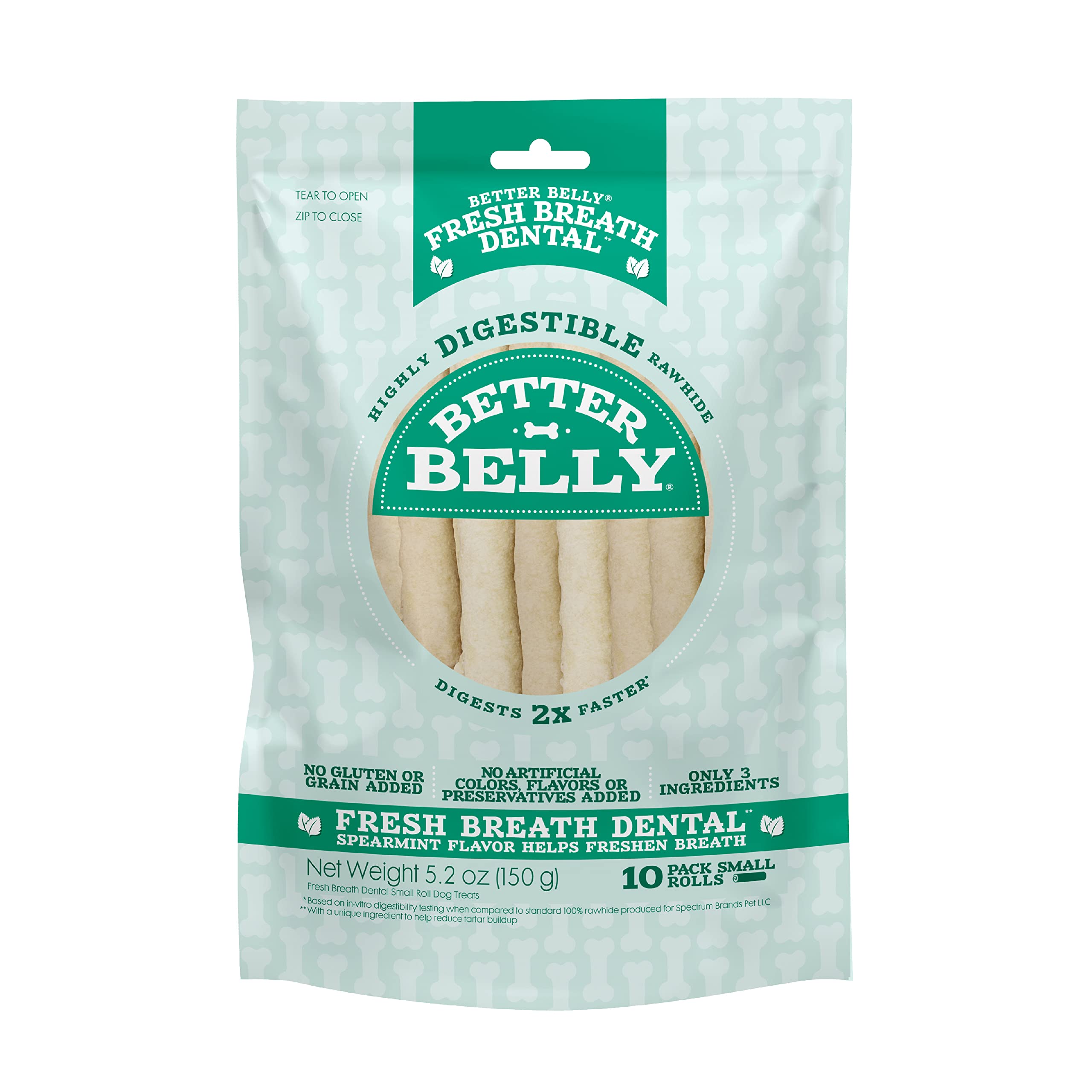 Better Belly Fresh Breath Dental Small Rolls, Dog Chews, 10 Count, Small 10-Count