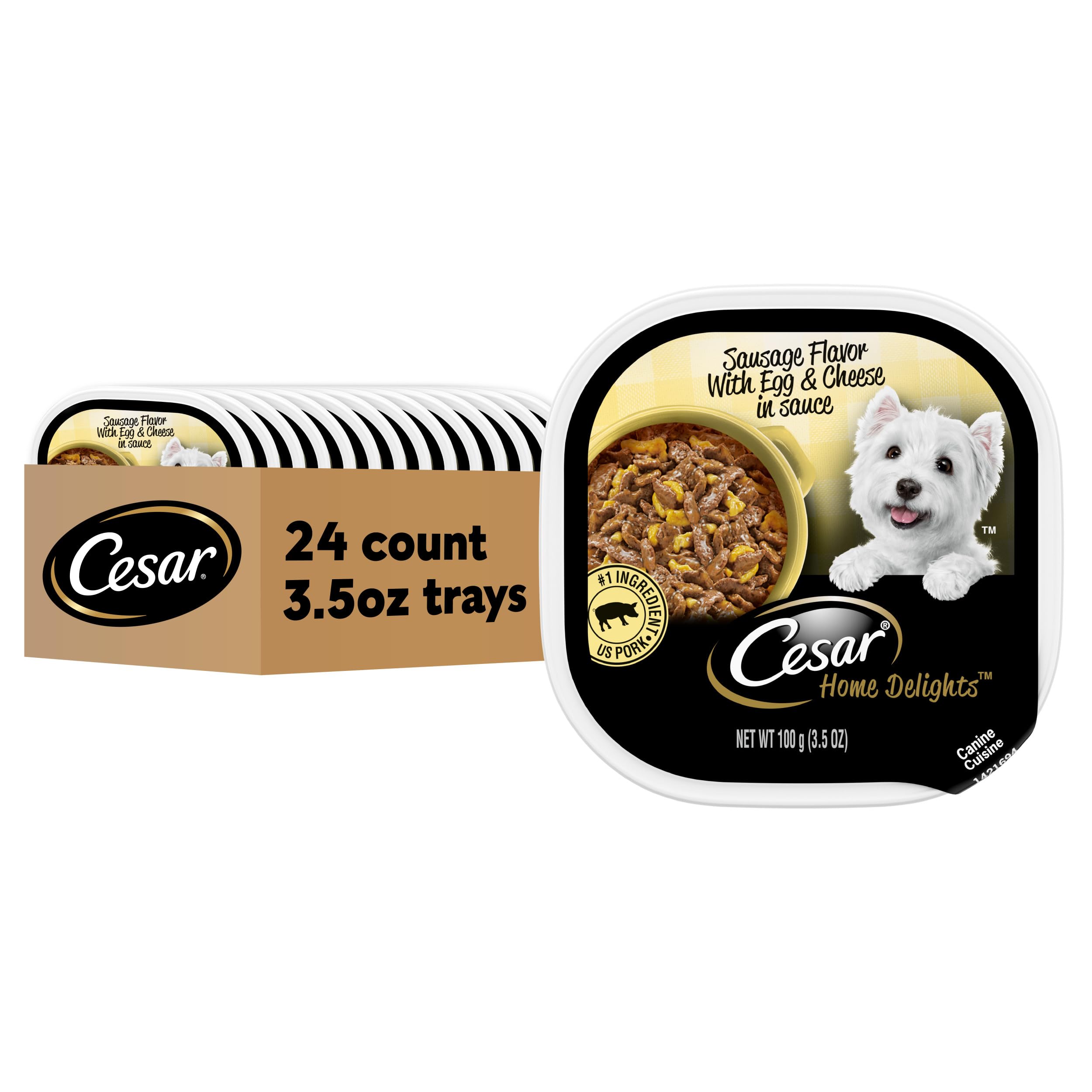Cesar Home Delights Adult Soft Wet Dog Food Sausage Flavor with Egg and Cheese in Gravy, 3.5 oz. (24 Count, Pack of 1)