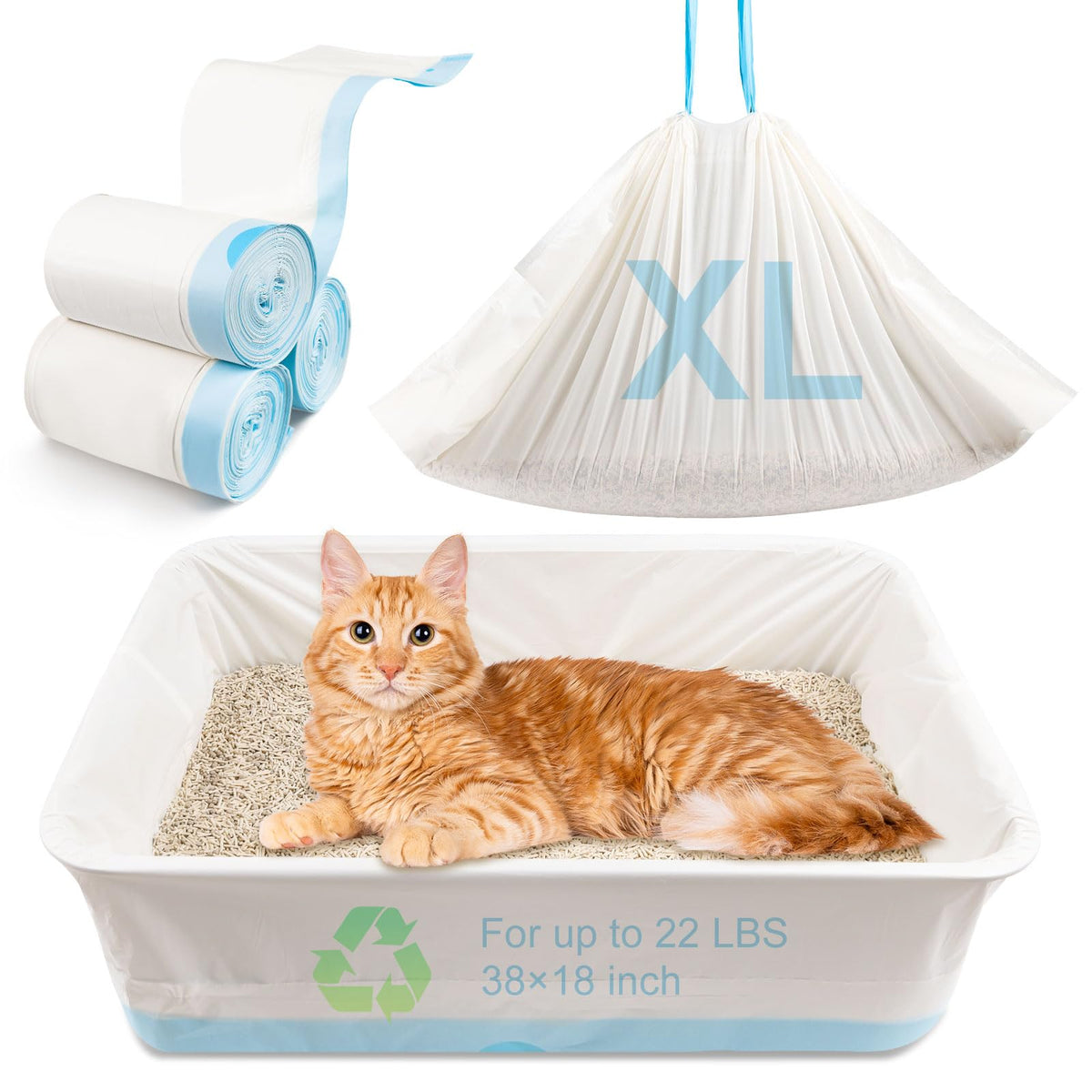 45 Count Cat Litter Box Liners 100% Ok Compost Home Certified, 38'' X 18'' Litter Box Liners For Automatic Litter Robot 4/3,Heav