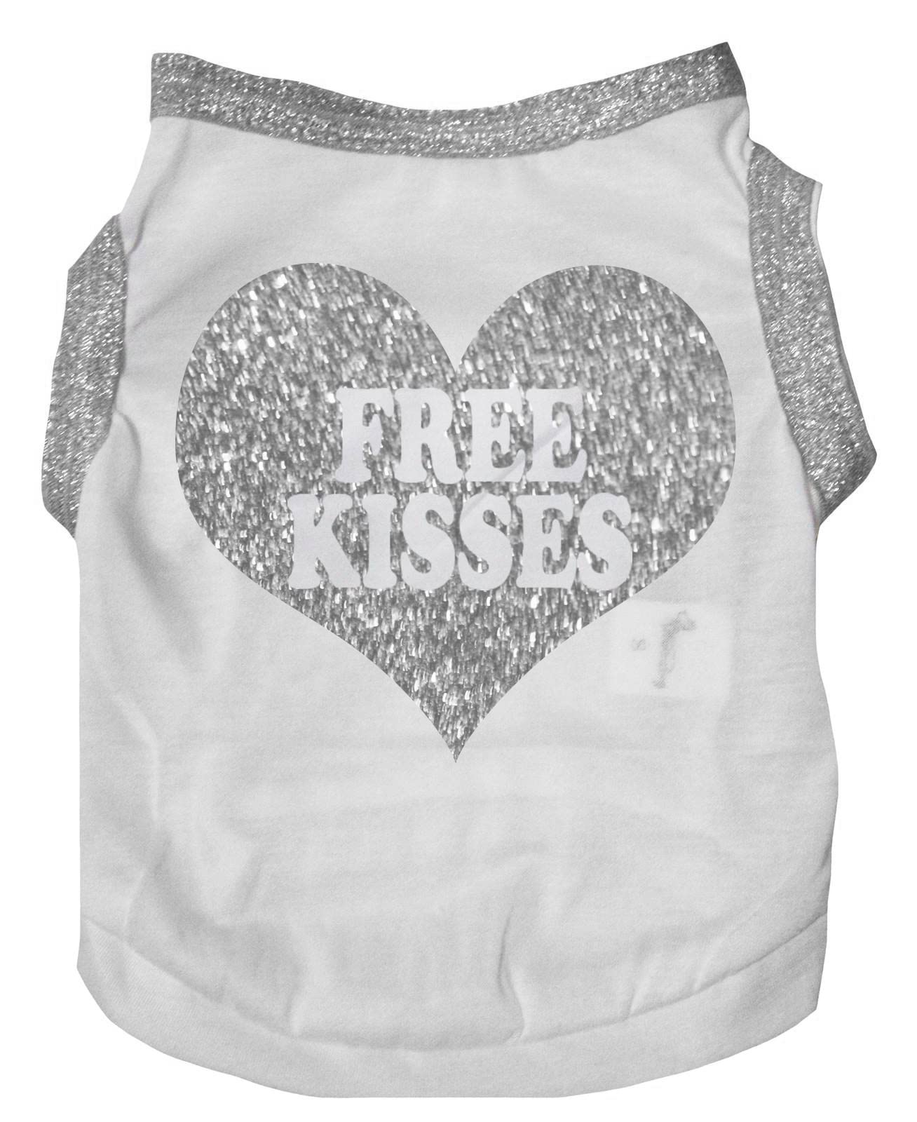 Petitebella 'Free Kisses' Heart Puppy Dog Shirt (White/Silver, Small)