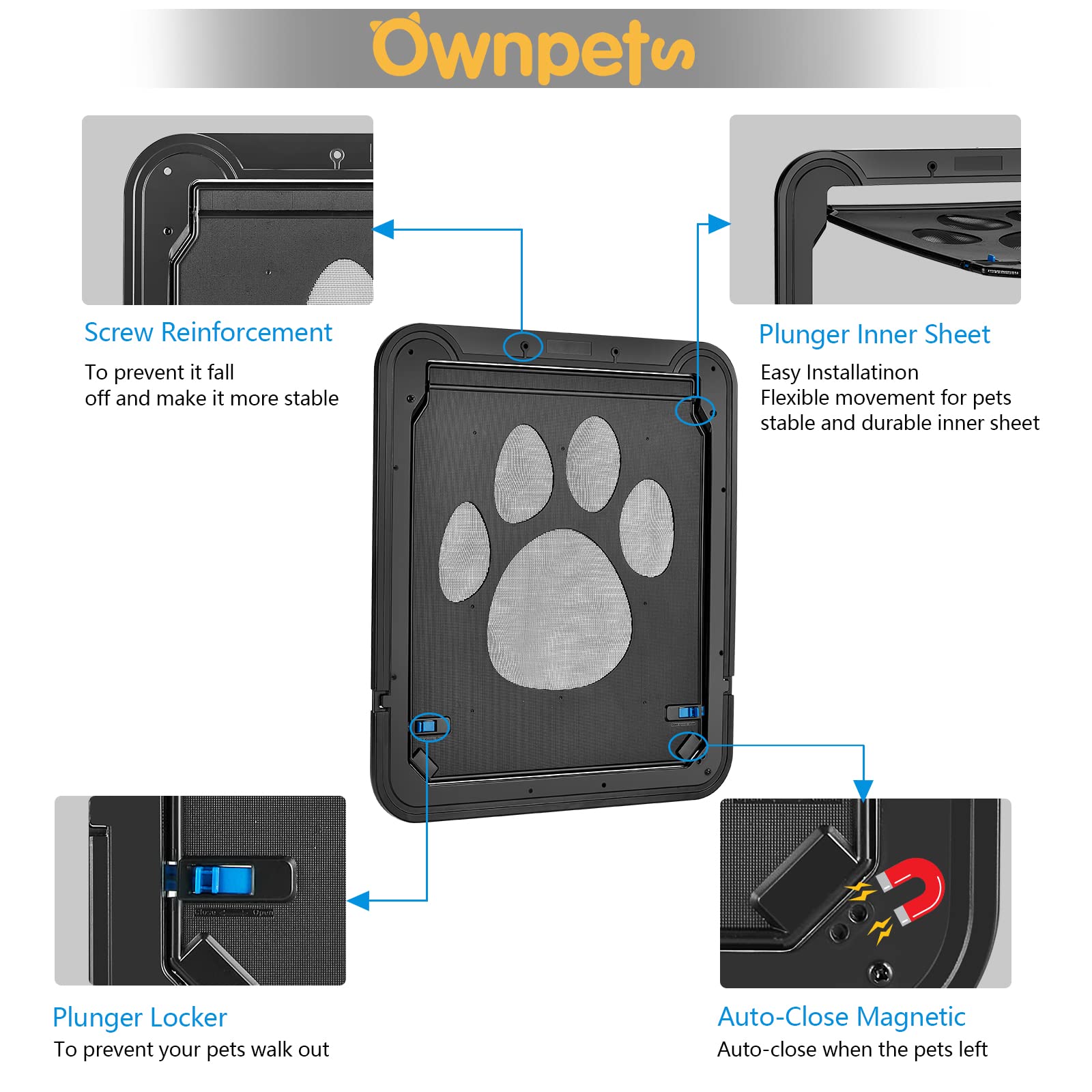 Ownpets Dog Screen Door, Inside Door Flap 12X14X0.4 Inch, Lockable Pet Screen Door, Magnetic Self-Closing Screen Door With Locking Function, Sturdy Screen Door For Dogs Cats