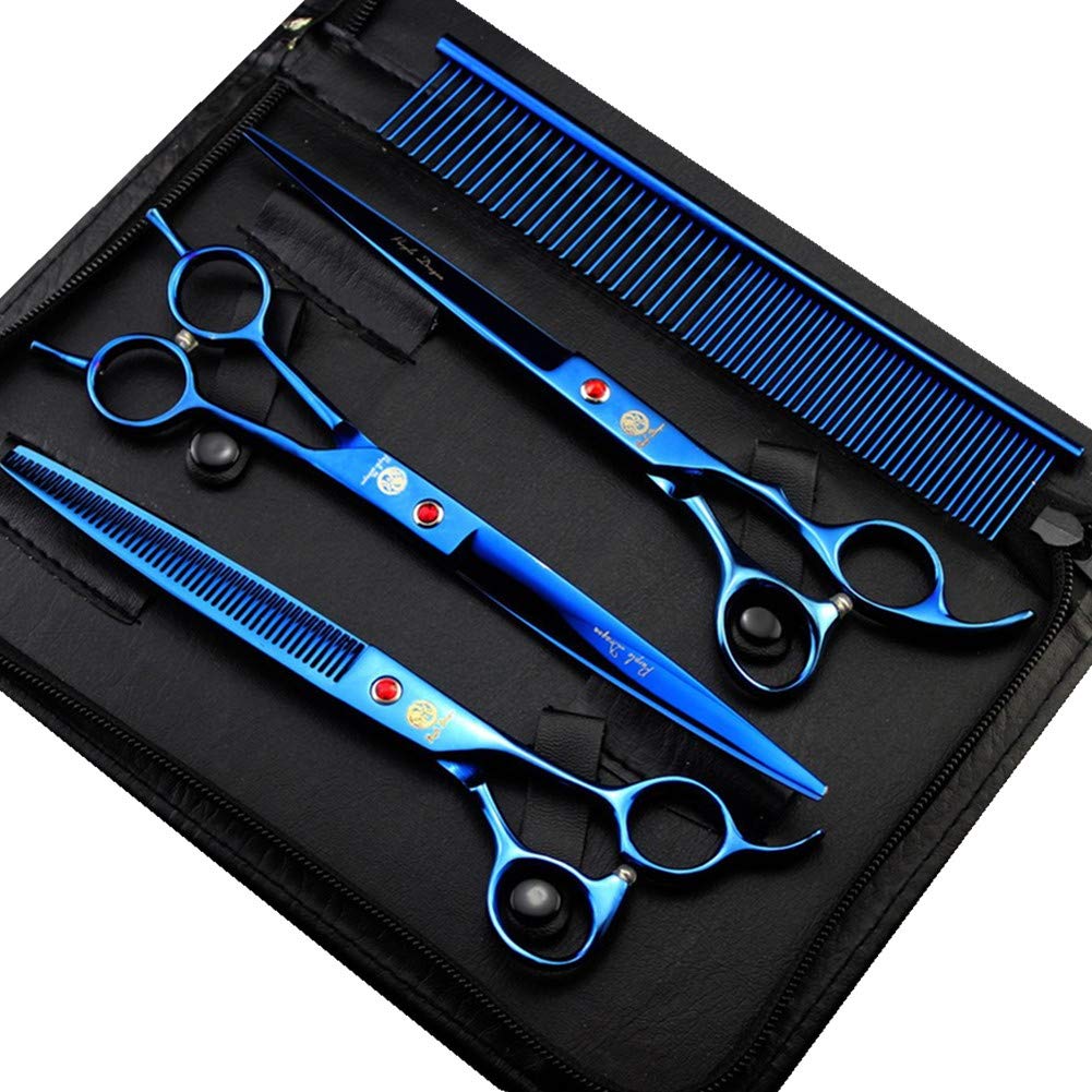 Purple Dragon 8.0 Inch Dog Hair Cutting, Curved And Thinning Scissors Shear Pet Grooming Tool Kit