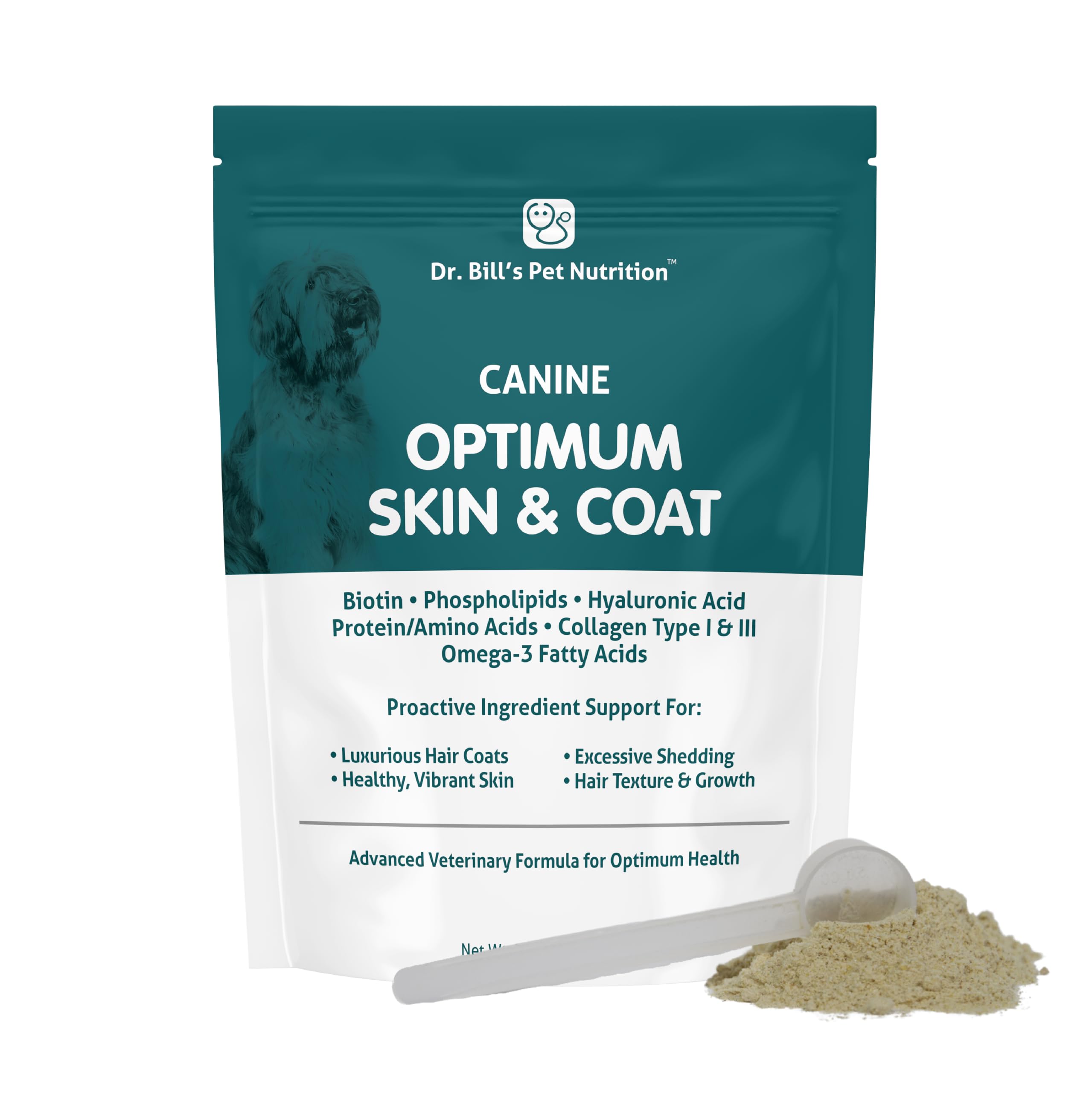 Dr. Bills Canine Optimum Skin & Coat - Reduces Shedding, Itching, Dry Skin - Allergy Relief for Healthy Fur - Omega 3, Collagen