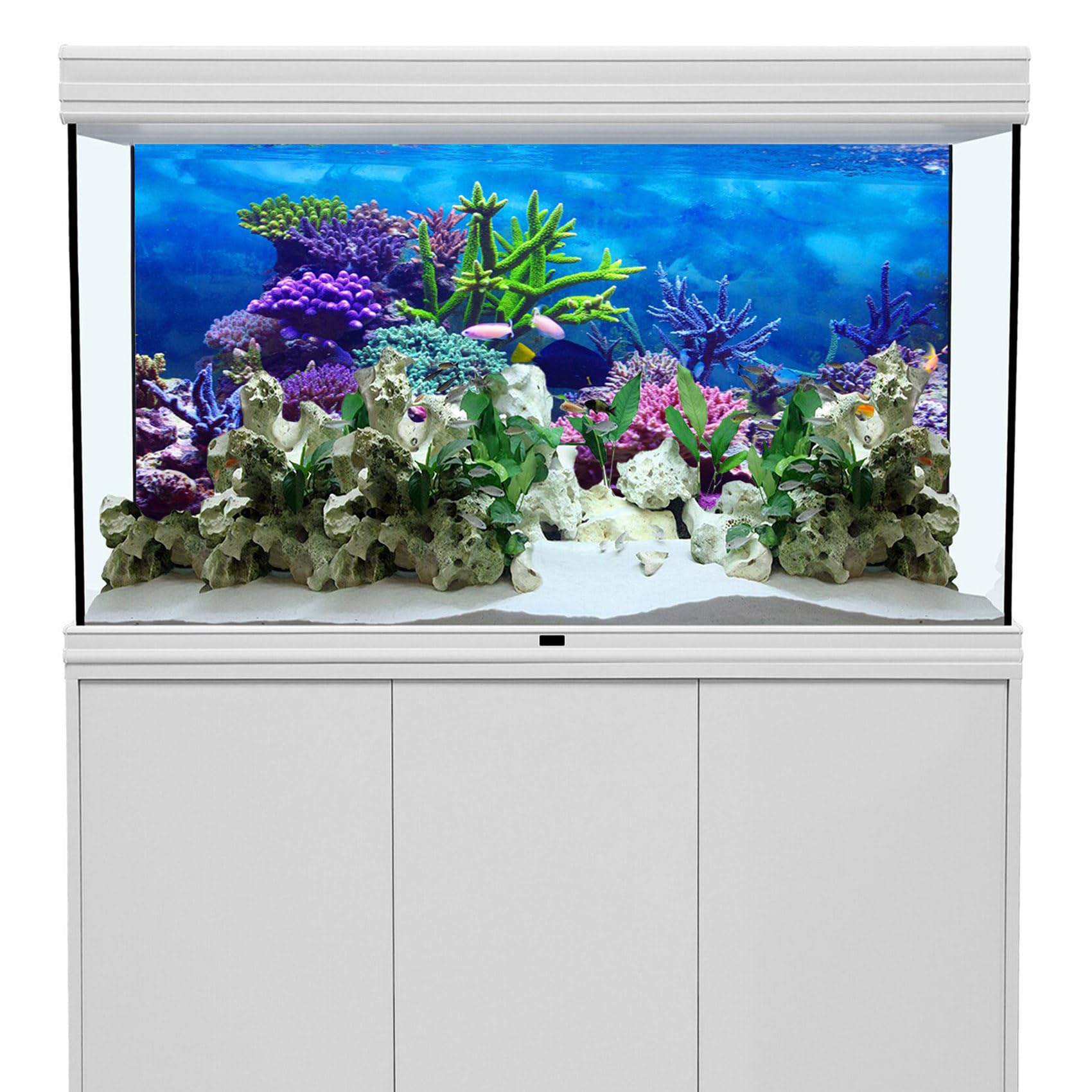 YongFoto Ocean Theme Fish Tank Background 36x18 inch Coral Seaweed Reef Rock Tropical Fish Underwater Sea World Polyester Backdr