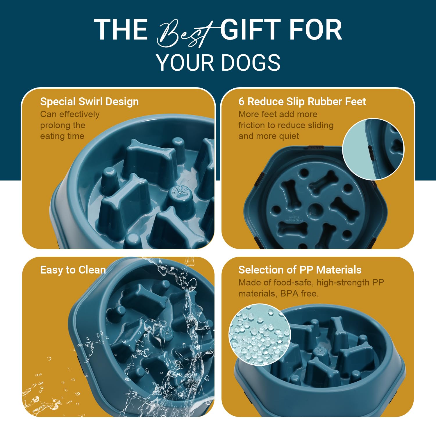 ASEVAT 2 Pack Slow Feeder Dog Bowls, Anti-Choking Puzzle Dog Food Bowls for Slower Eating, Personalized Dog Bowls for Medium Dog