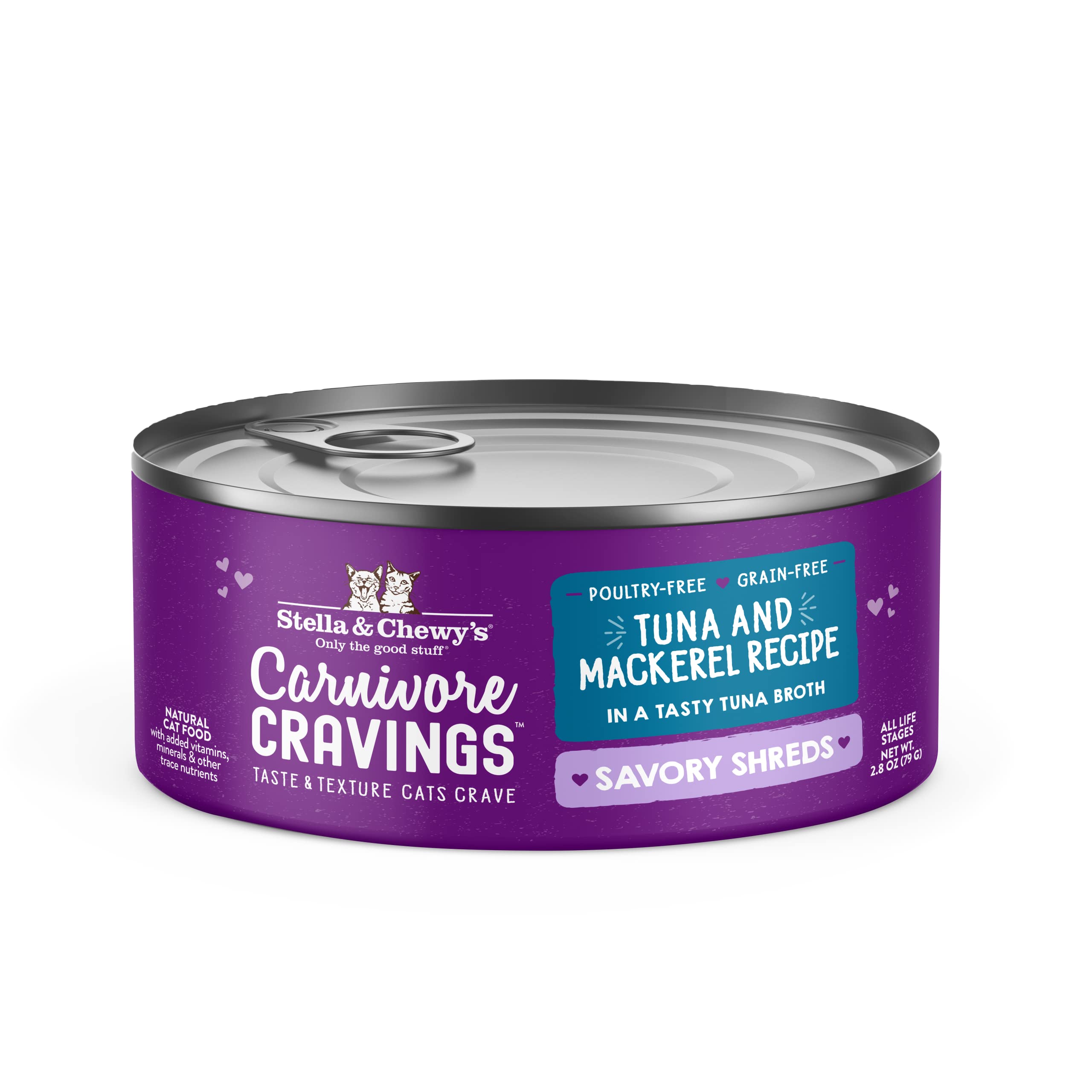 Stella & Chewy s Carnivore Cravings Savory Shreds Cans - Grain Free, Protein Rich Wet Cat Food - Wild-Caught Tuna & Mackerel Re