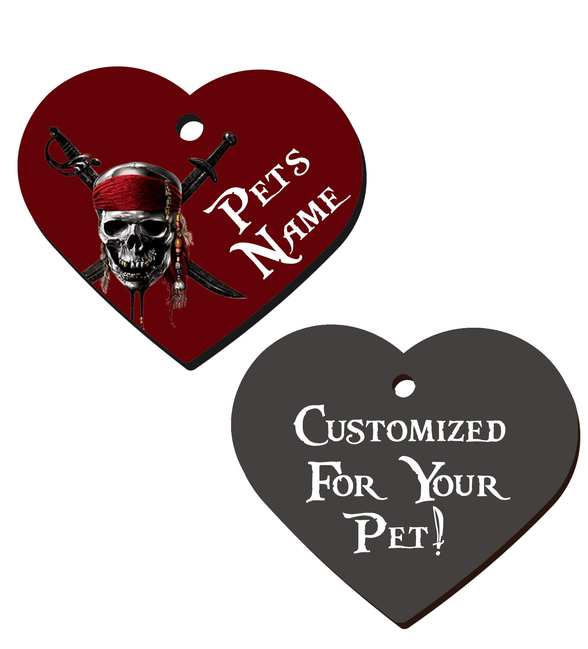 Udesignusa Double Sided Personalized Pet Id Tags For Dogs & Cats (Pirates Of The Caribbean, Heart Shaped)