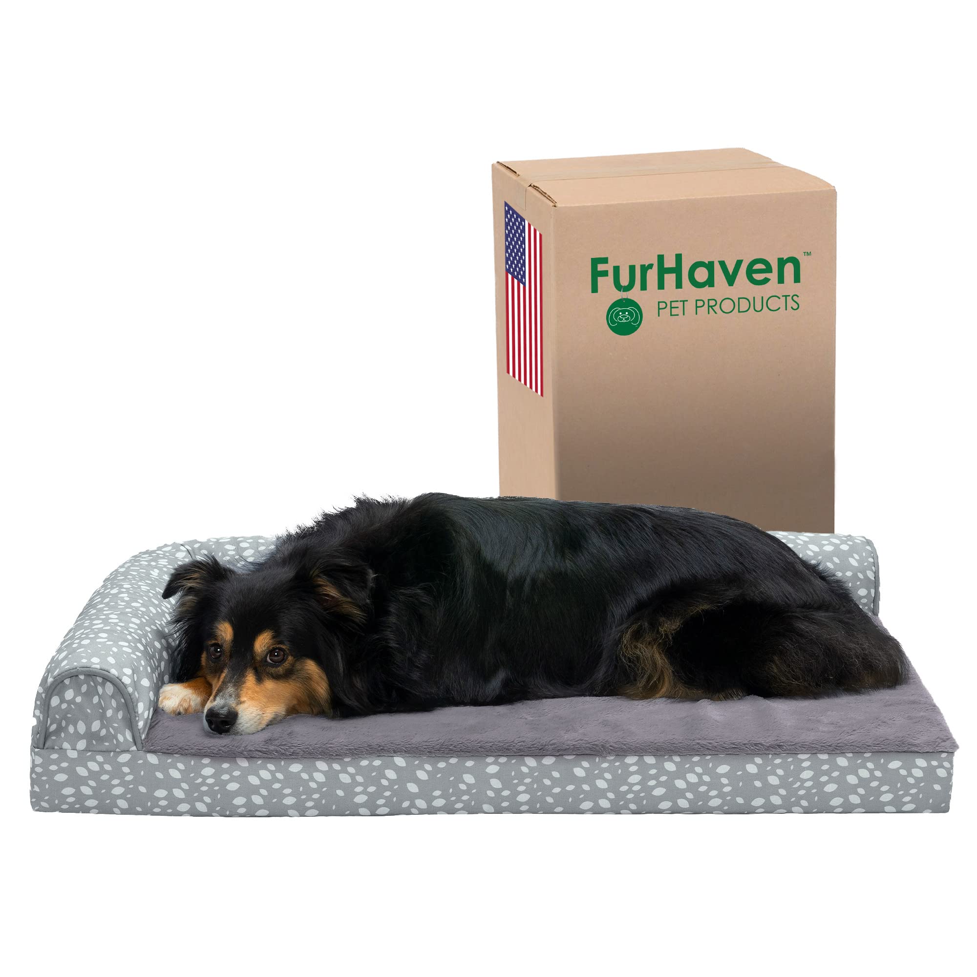 Furhaven Orthopedic Dog Bed For Large/Medium Dogs W/ Removable Bolsters & Washable Cover, For Dogs Up To 55 Lbs - Plush & Almond