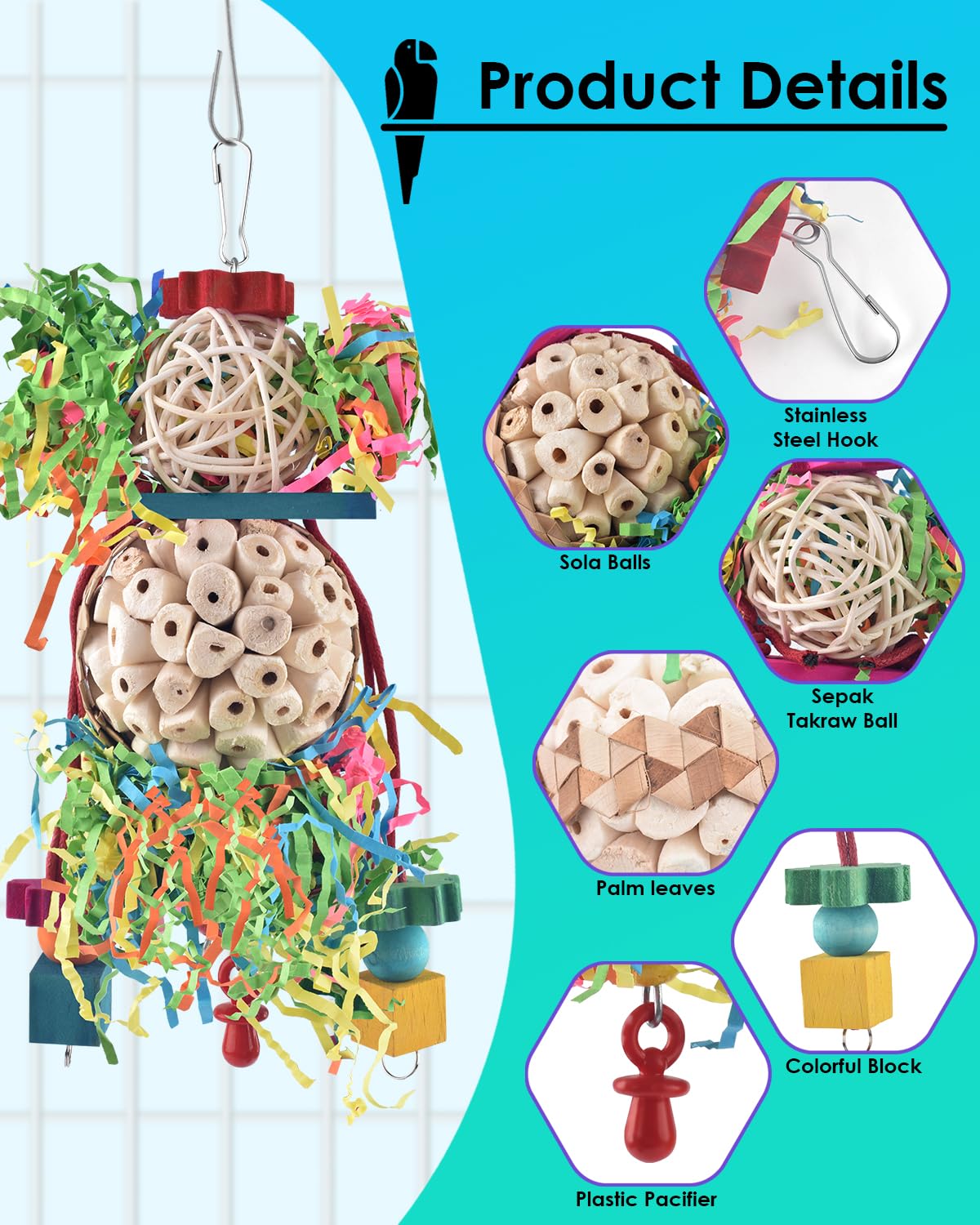 Bissap 2Pcs Bird Parrot Foraging Shredder Hanging Toys Sola Balls Sepak Takraw With Pacifier For Small Parrots Parakeets Conures