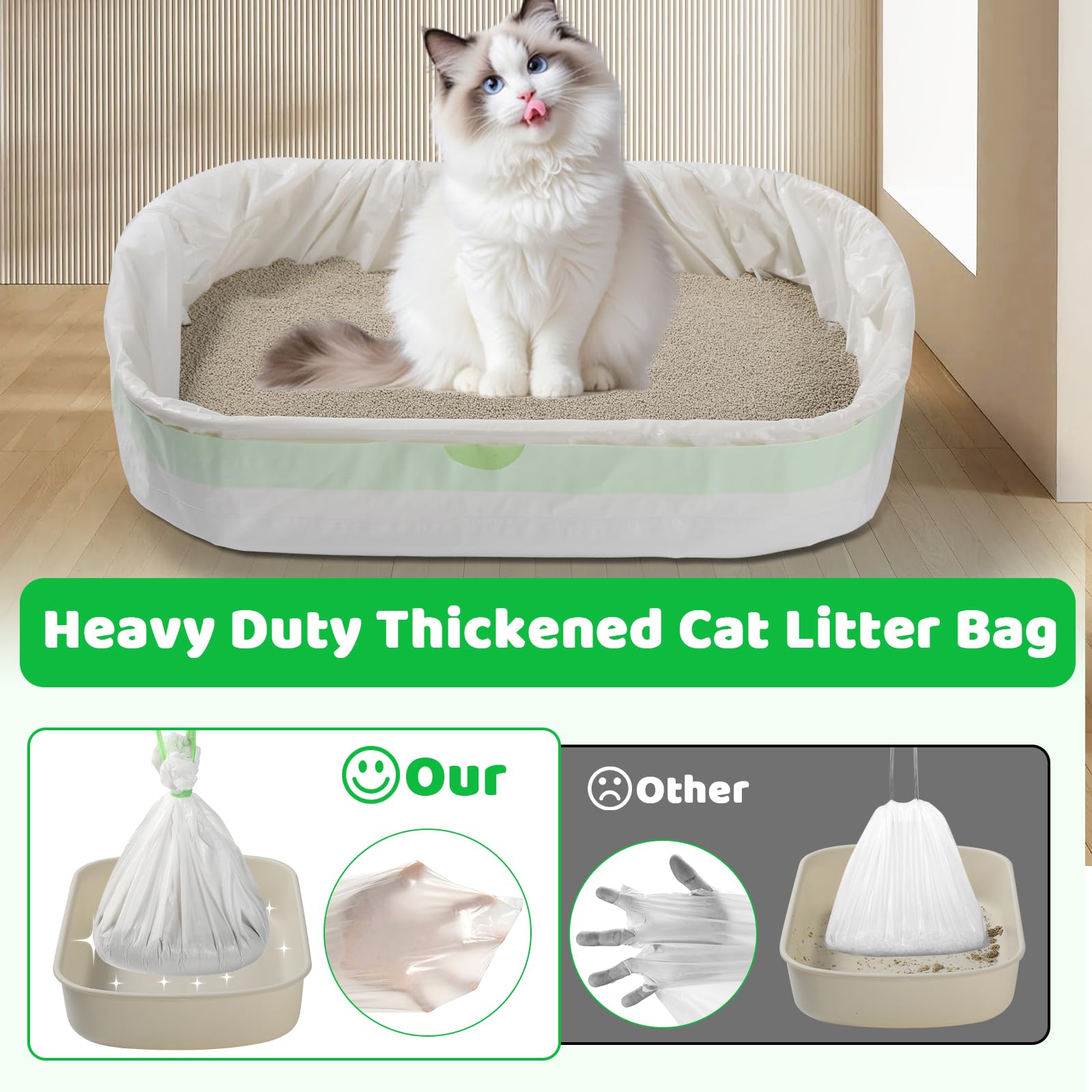 30 Litter Box Liners Jumbo 3Mil Thicken Cat Litter Bags Tear Resistant Litter Liners Heavy Duty Cat Pan Liners Extra Large Kitty