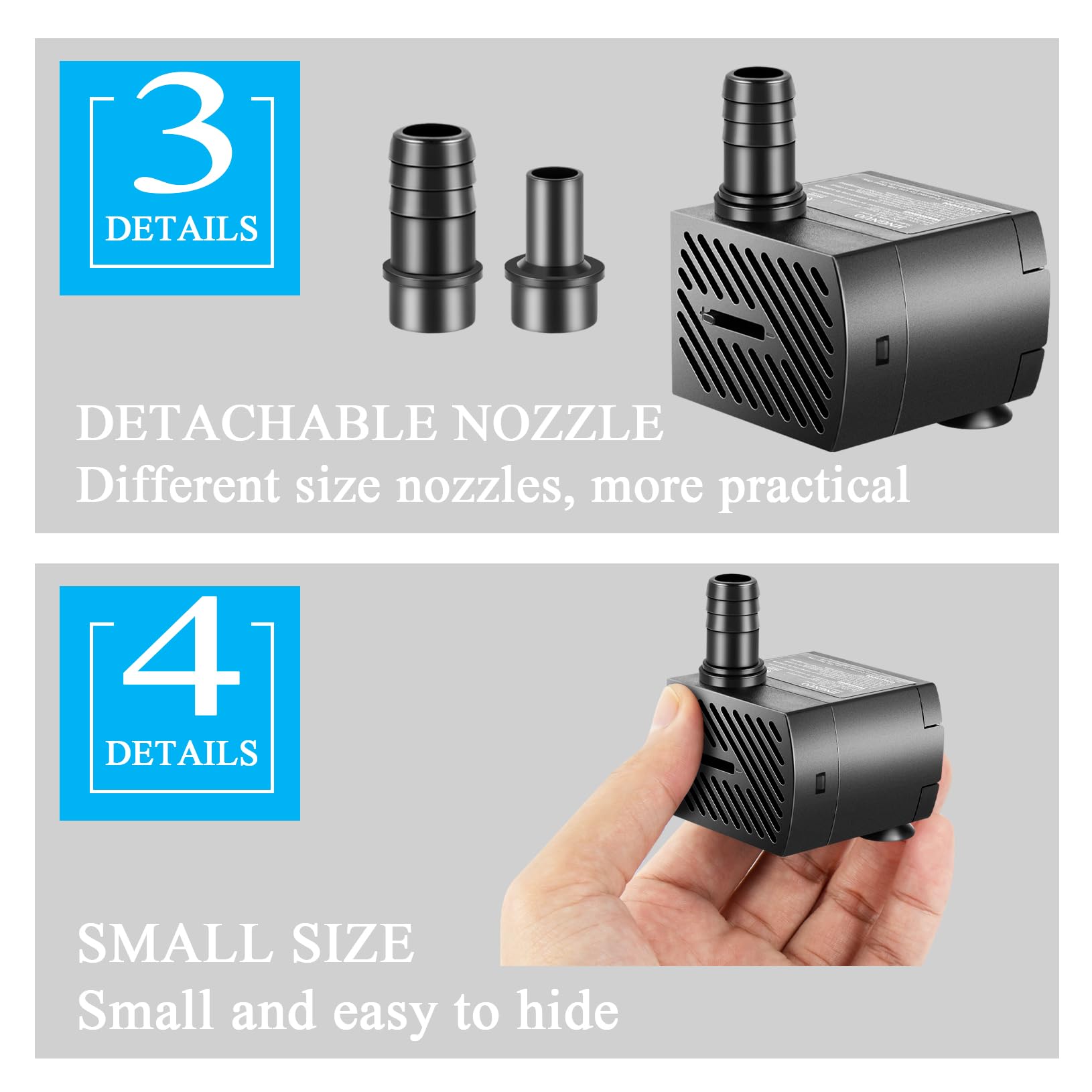 pamaner Submersible Pump, Small Fountain Pump with Tubing, Submersible Water Pump for Aquarium Fish Tank Indoor or Outdoor Pond