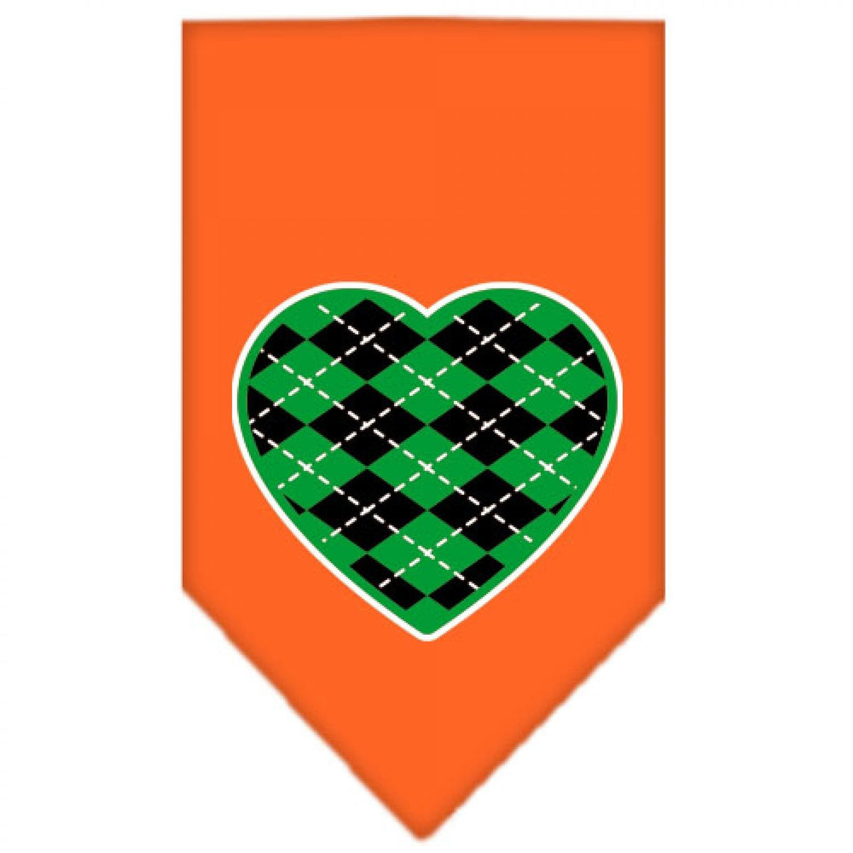 Pet and Dog Bandana Screen Printed, &quot;Green Argyle Heart&quot; Orange Large