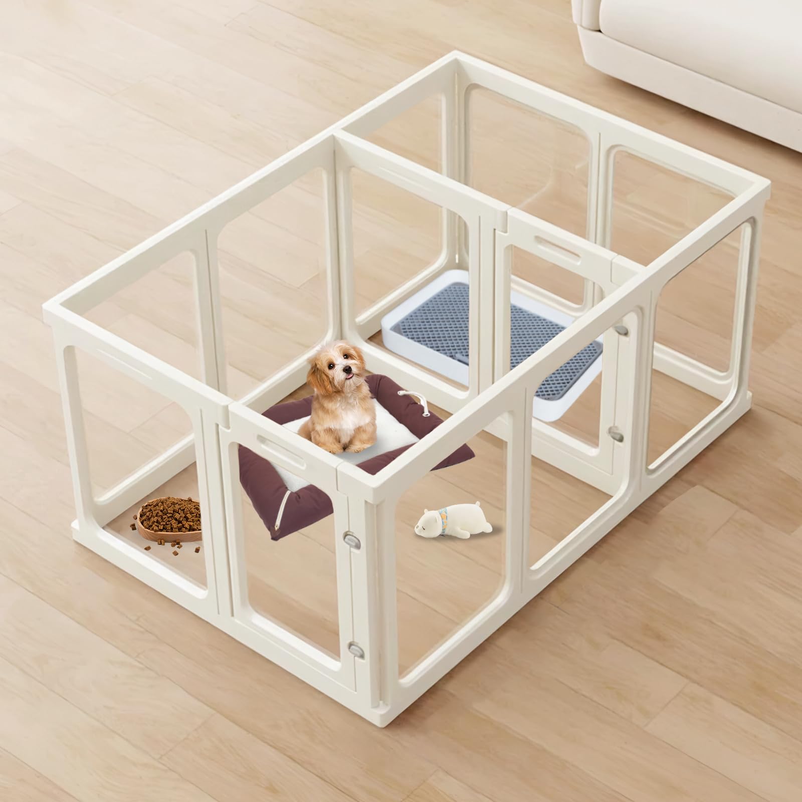 Theyfirst Clear Acrylic Dog Playpen With Door, 23.6'' Tall Pet Play Pen Indoor For Cat Bunny Small Animals, Transparent Puppy Fe