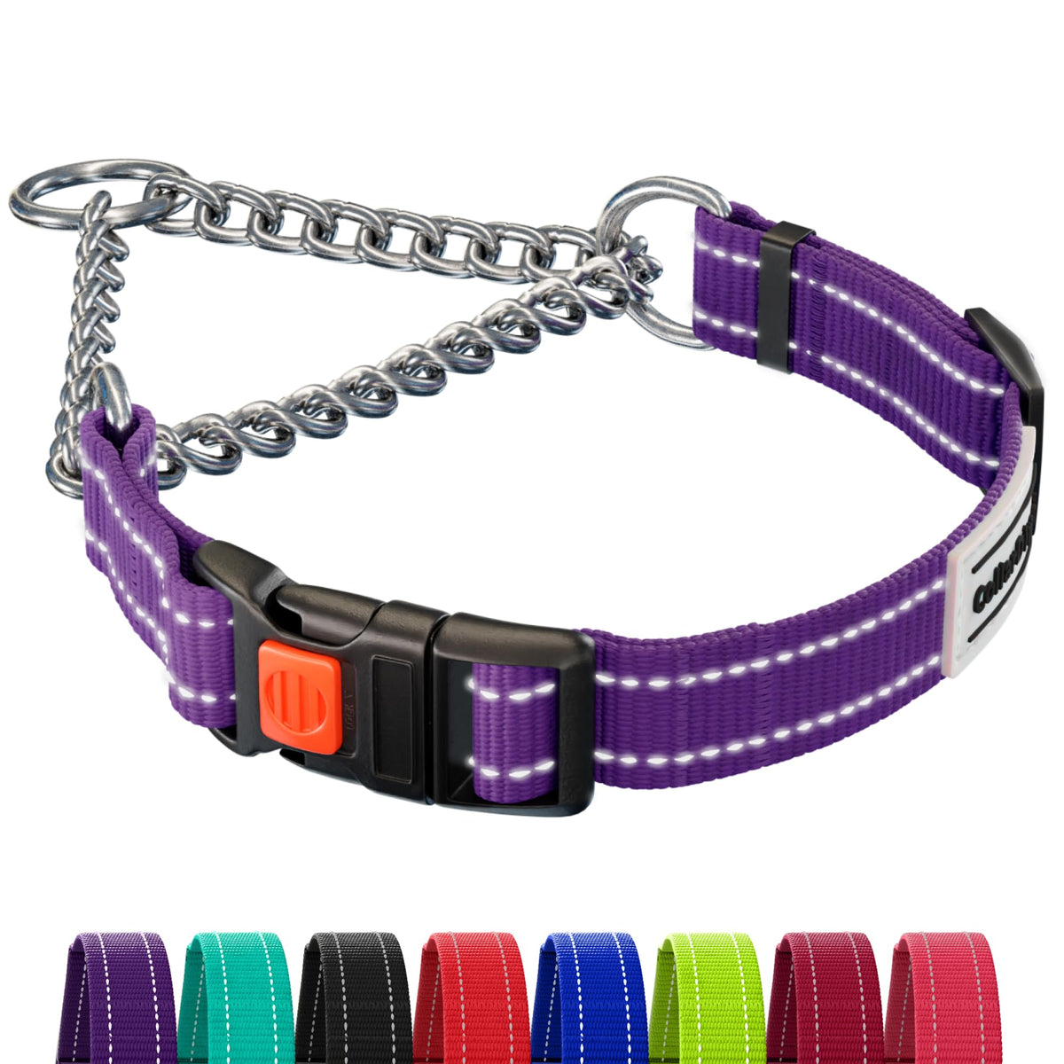 Collardirect Martingale Dog Collar With Stainless Steel Chain And Quick Release Buckle - Reflective Collar For Large, Medium, Small Dogs - Purple, Small (Neck Size 12'-15')