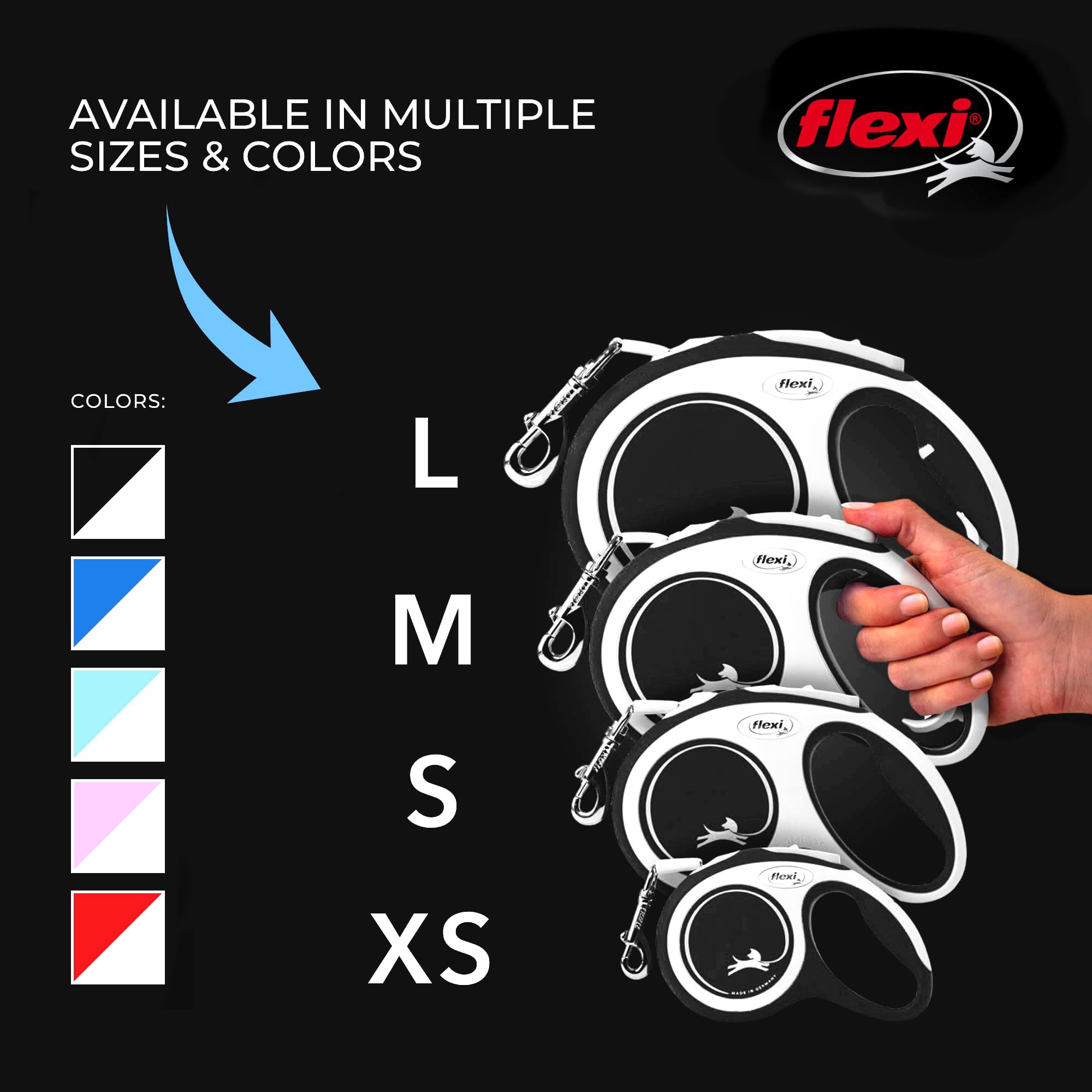 Flexi® New Comfort Tape Retractable Dog Leash For Medium Dogs Upto 55 Lbs. – 16 Ft., Grey/Black | Tangle Free Pet Walking Leash With One-Handed Brake, Pause, Lock |German Quality Product