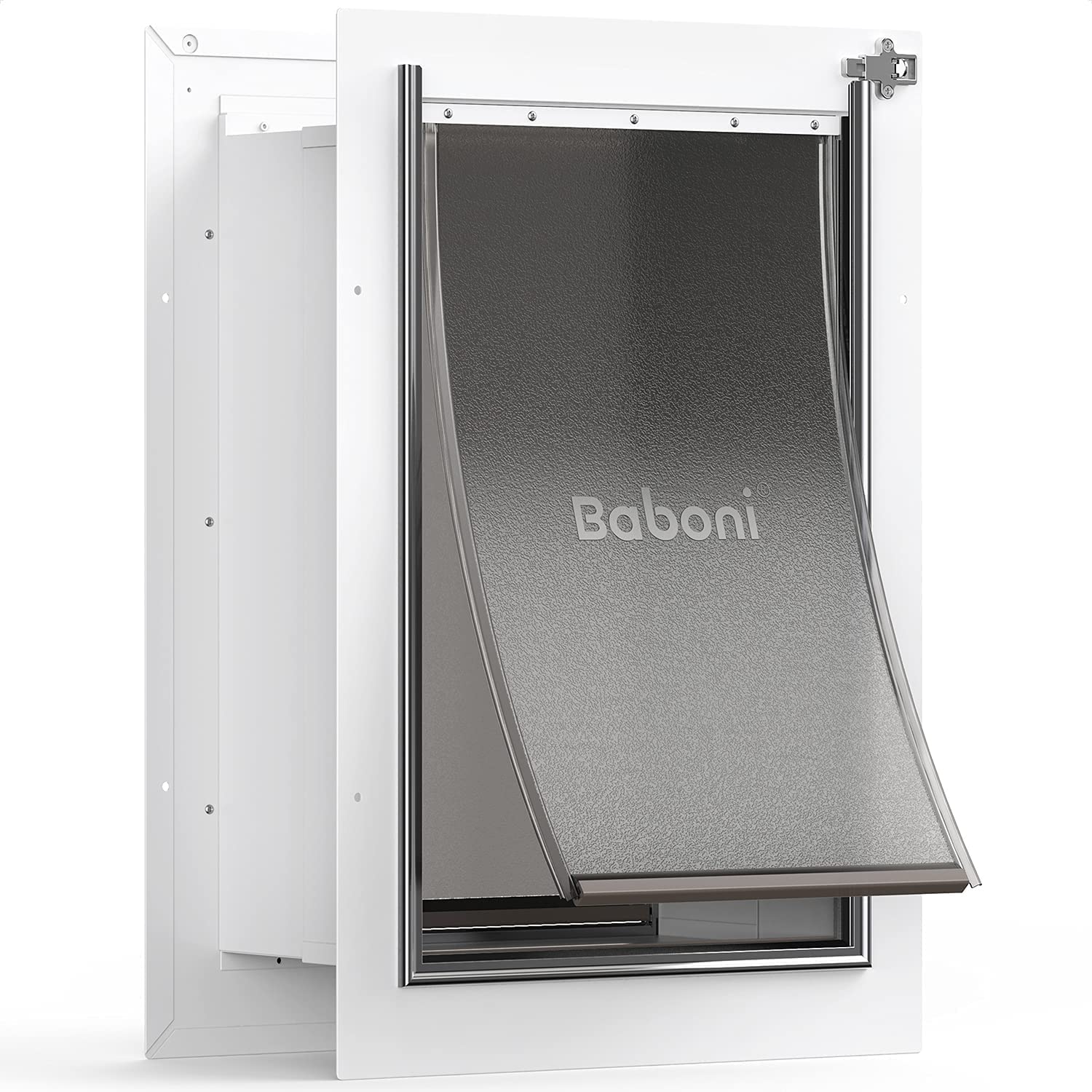 Baboni Pet Door For Wall, Steel Frame And Telescoping Tunnel, Aluminum Lock, Double Flap Dog Door And Cat Door, Strong And Durab