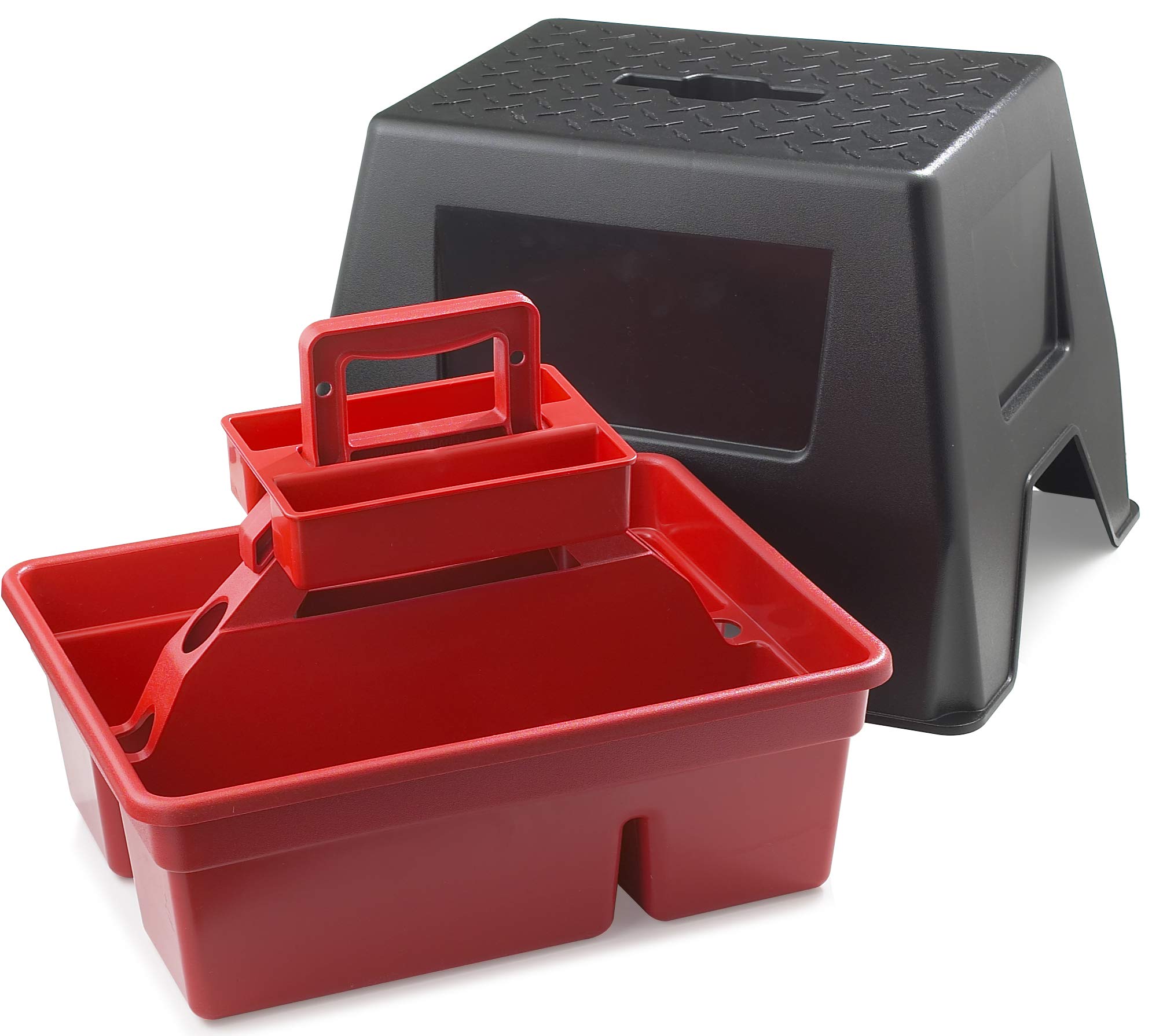 Little Giant Duratote Stable Step Stool And Tote Box With Carrying Handle, Red