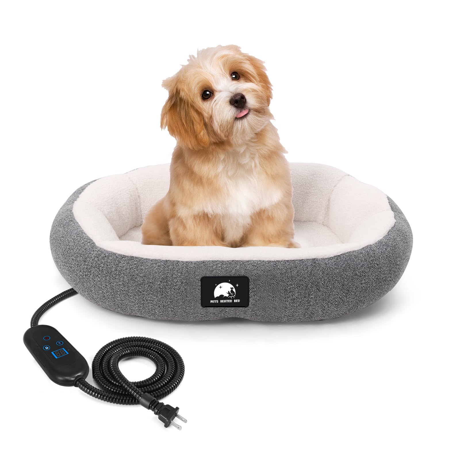 Znofan Heated Cat Bed For Small Cats, 19'' Soft & Cozy Donut Pet Bed With Timer & Temp Adjustable Heating Pad For Indoor Kitten,