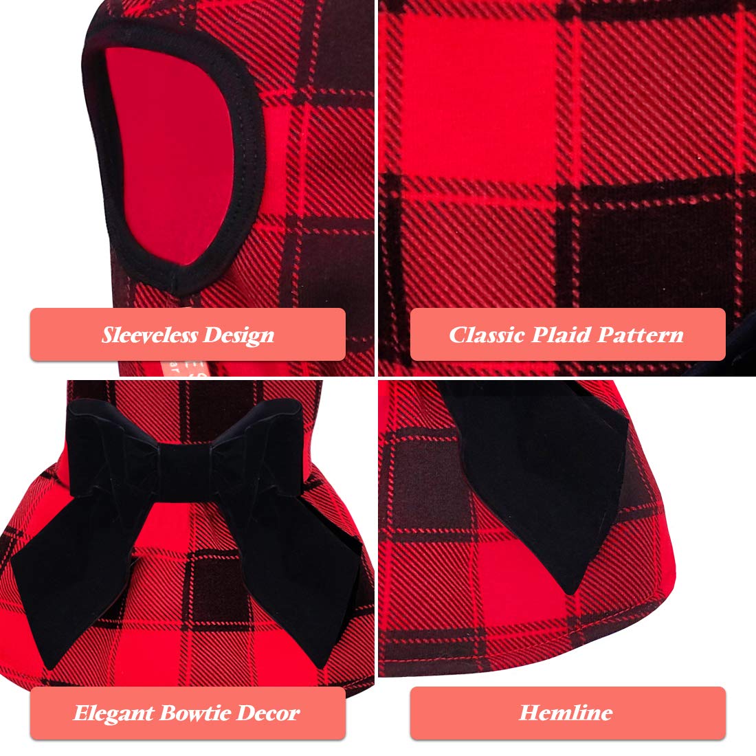 Kyeese Dog Dress Red Buffalo Check Dog Dresses With Bowtie For Small Medium Dog Dress