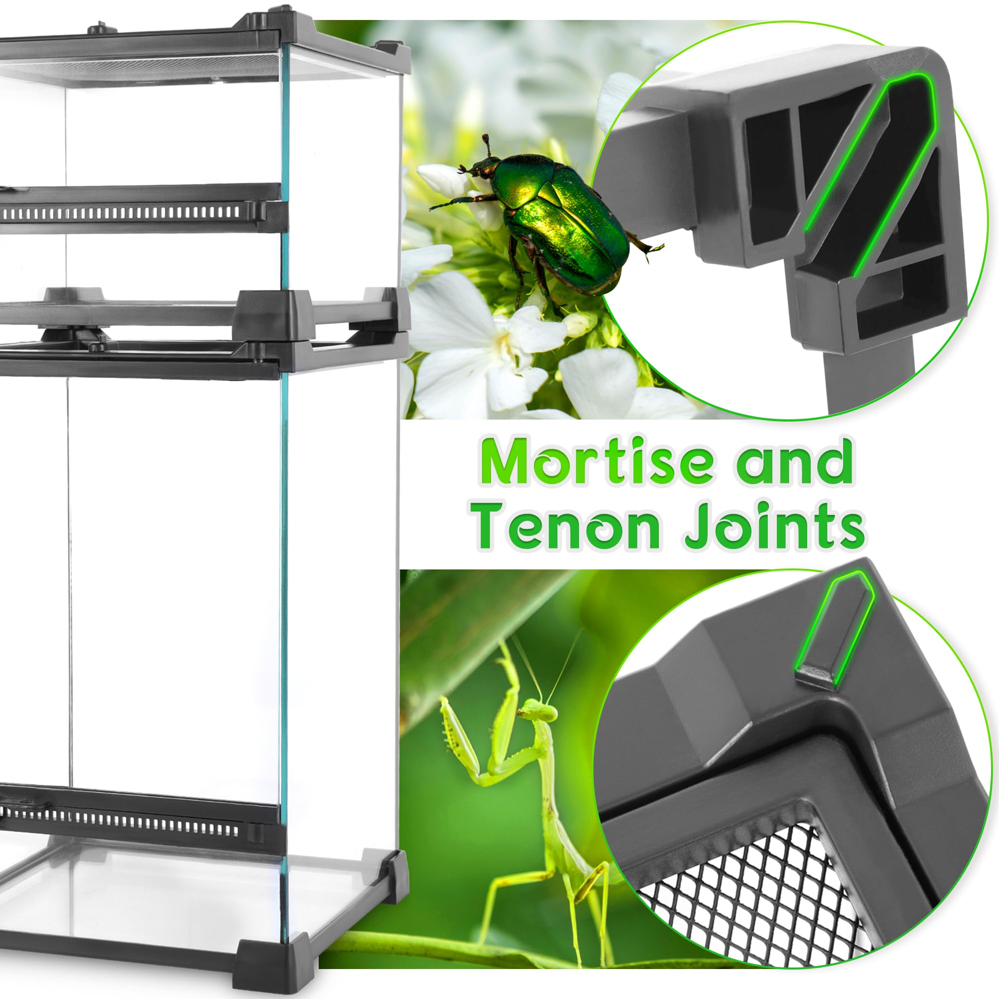 Neptonion Mini Reptile Glass Terrarium 8''X8''X6'' Durable Reptile Habitat Tank With Heat Resistant Aluminum Alloy Frame, Single