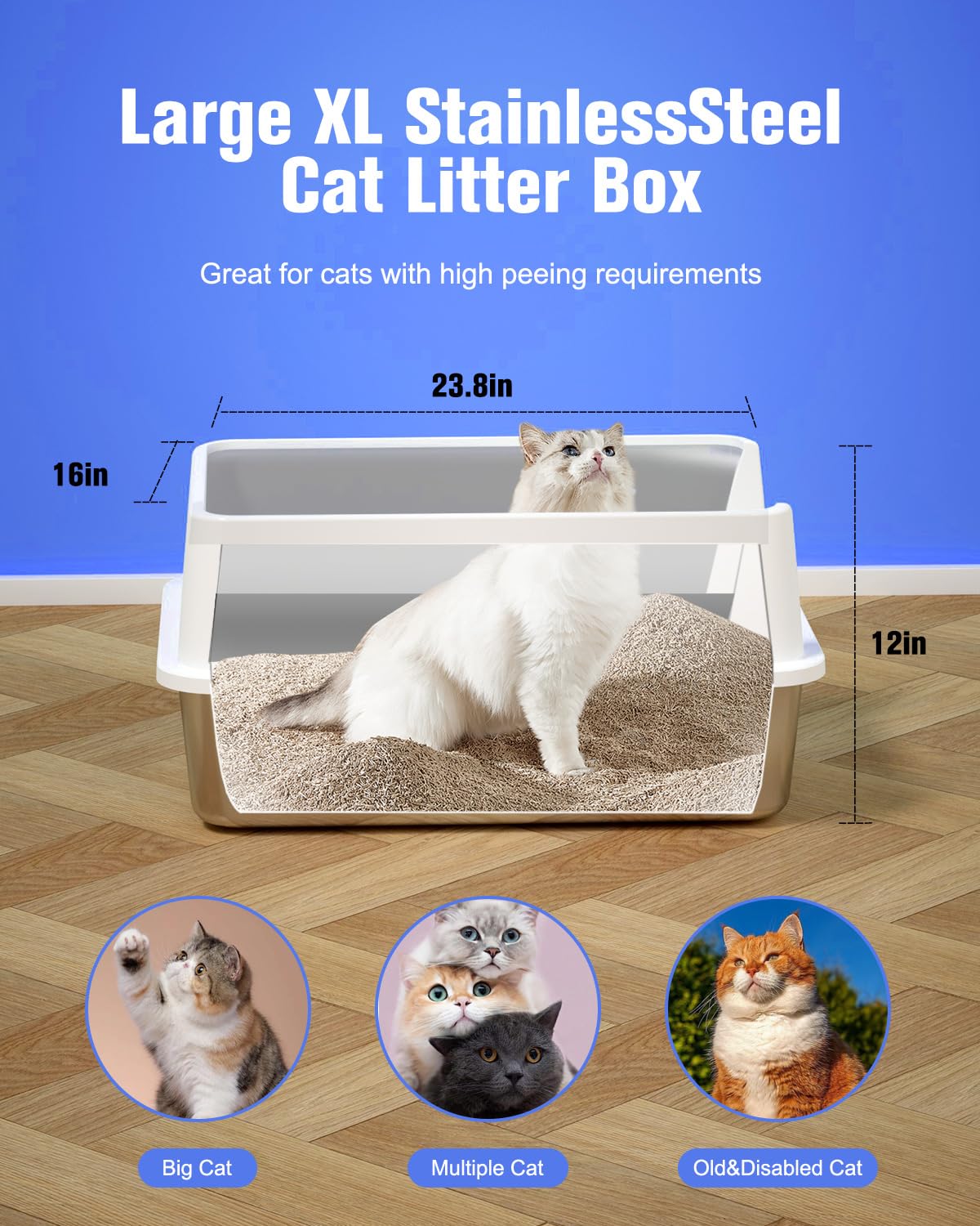 2Pack Stainless Steel Litter Box, Metal Litter Boxes With Lid High Sides, Xl Extra Large Litter Box For Big Cats, Never Absorbs