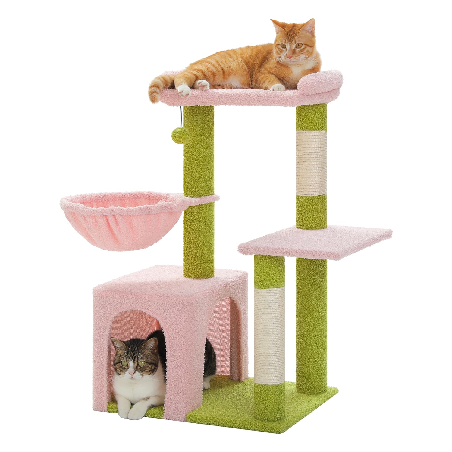 Uymi Pink Cat Tree For Indoor Cats With Metal Frame Carpet Hammock, 32 Cute Cat Tower With Cozy Condo, Top Perch, Scratching P