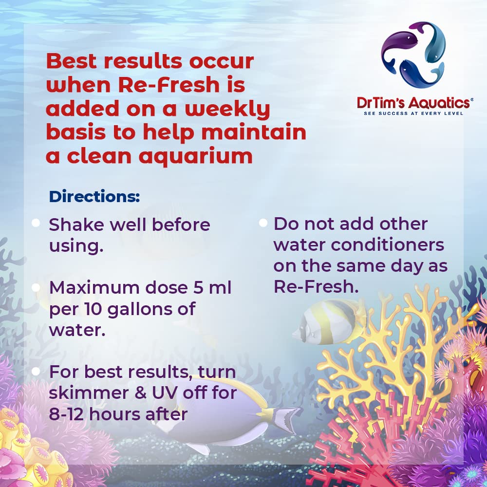 DrTim's Aquatics Re-Fresh for Reef Aquariums - 100% Natural Fish Tank Sanitizer & Revitalizer Conditioner Solution Fresh, Crysta