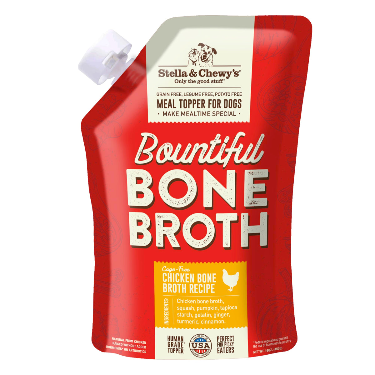 Stella & Chewy'S Bountiful Bone Broth Cage-Free Chicken Recipe Meal Topper For Dogs, 16 Oz. Resealable Pouch