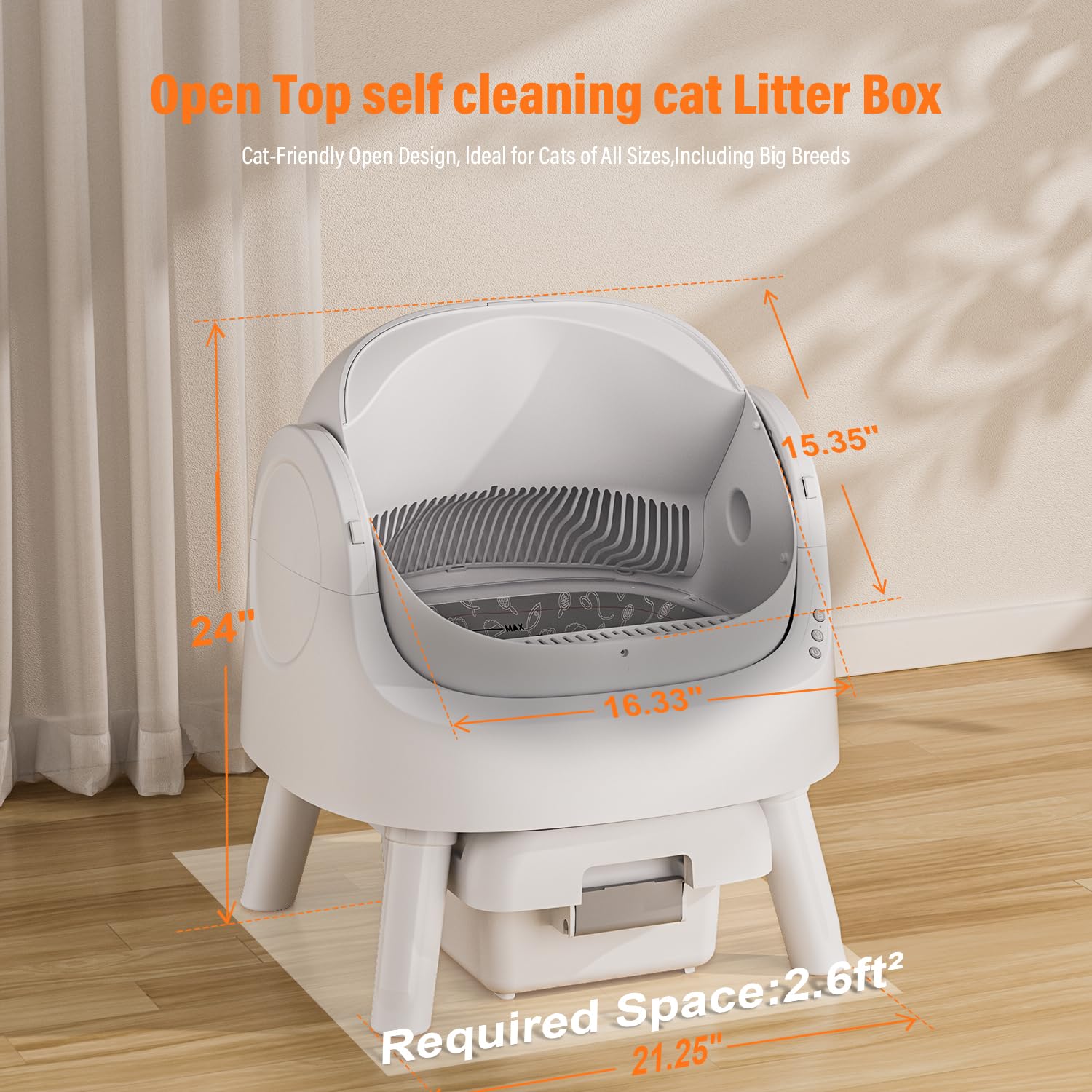 Petpivot Autoscooper 11 Open-Top Self Cleaning Cat Litter Box, Automatic Cat Litter Box For Multiple Cats With Trash Bags And Li