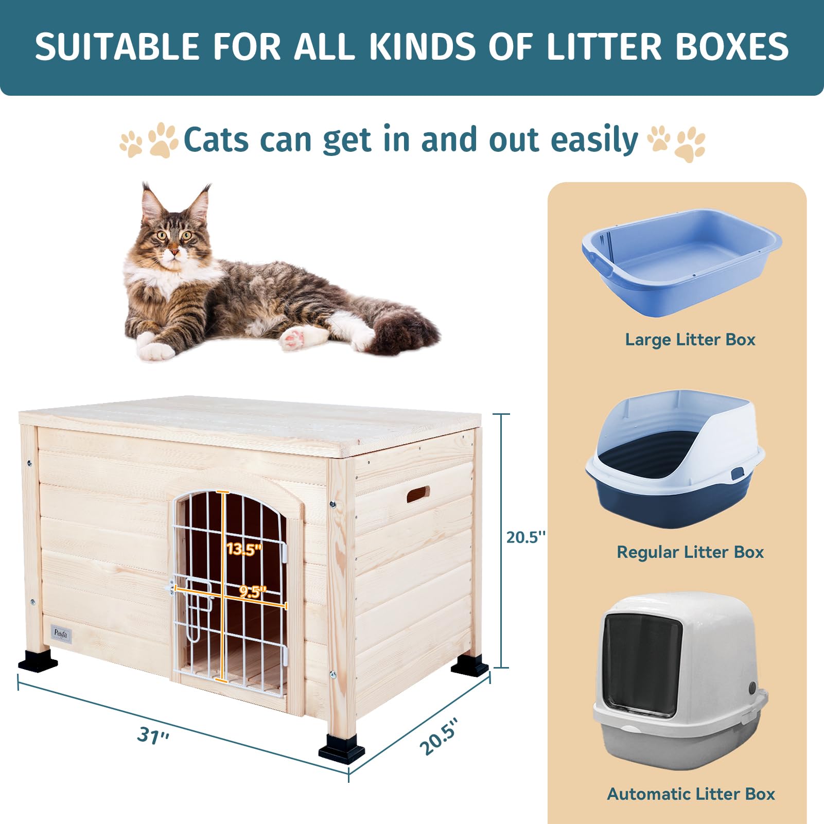 Petsfit Litter Box Enclosure, Modern Cat Litter Box Furniture With Door, Cat House For Indoor Cats, Side End Table, Perfect For