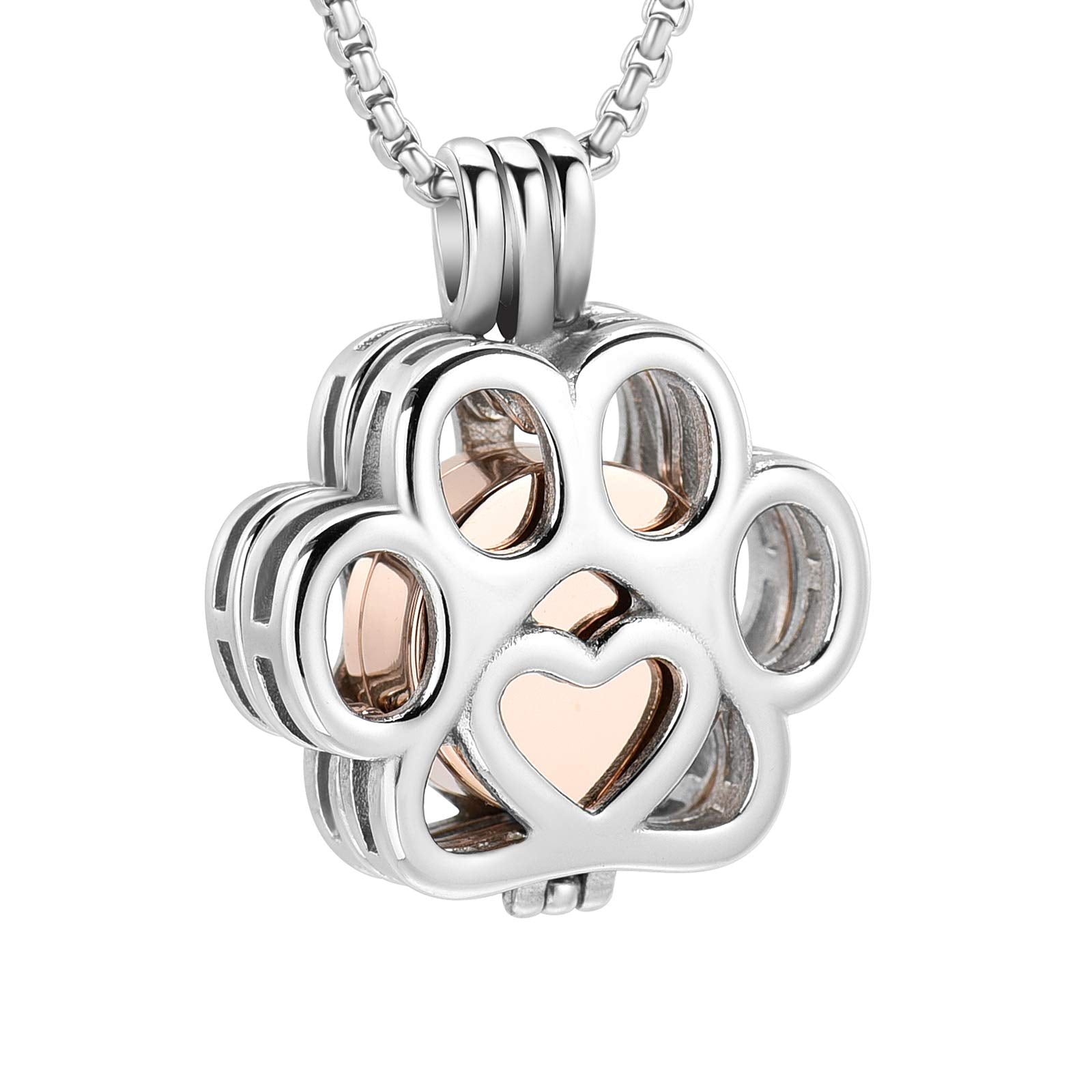 Oinsi Pet Cremation Jewelry For Ashes For Dog/Cat Paw Stainless Steel Memorial Locket Urn Necklace Inside Mini Case Keepsake Cremation Jewelry Women Men (Silver With Rose Gold)