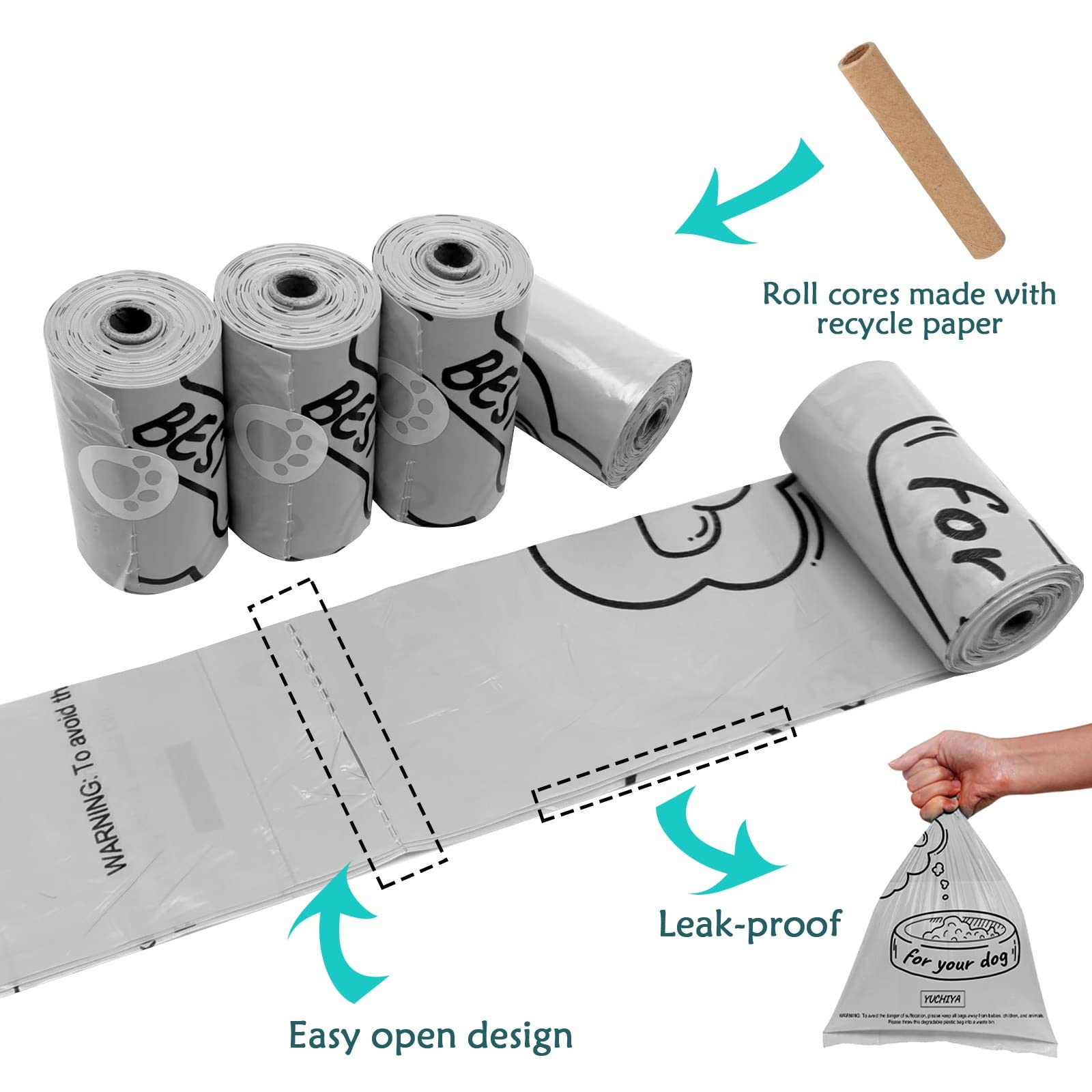 Yuchiya Dog Poop Bag Dispenser With Flashlight|Dog Poop Bag Holder With Leash Clip|Hands-Free Leash Poop Bag Holder With Straps And 1 Roll Dog Waste Bags (Pink)