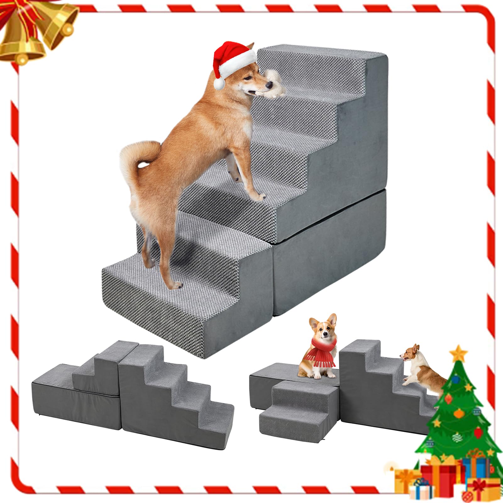 Litail 30 Inches Dog Steps&Stairs For High Bed Up To 30-36 Inches Tall Bed, 6 Steps Dog Stairs Dog Ramps Pet Stairs For Small Do