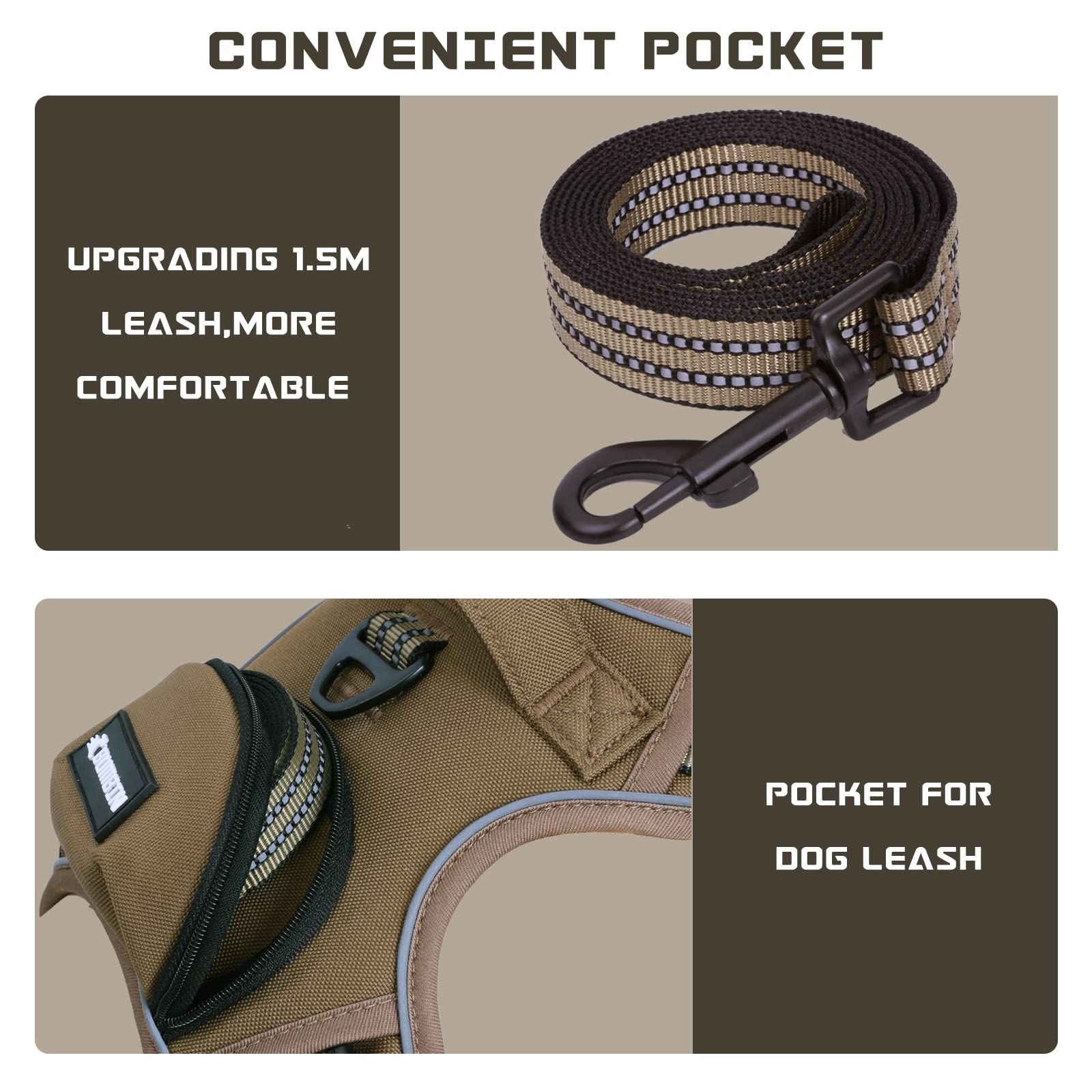 No Pull Dog Harness for Medium Dogs, Adjustable No Choke Pet Vest with Dog Leash Fit Smart Reflective Pet Walking Harness for Tr