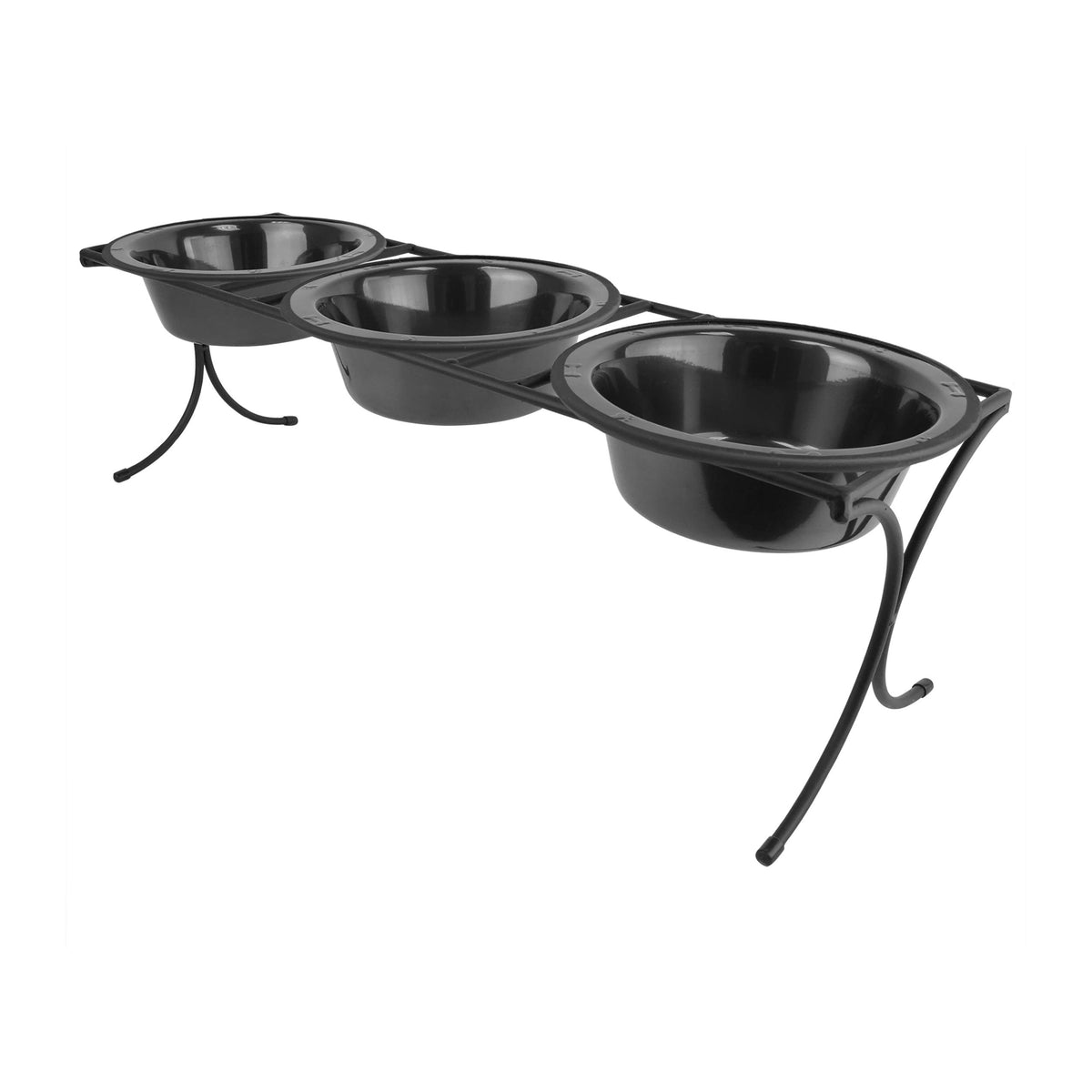 Platinum Pets Bistro Triple Diner Feeder With Stainless Steel Dog Bowls, Large, Black Chrome