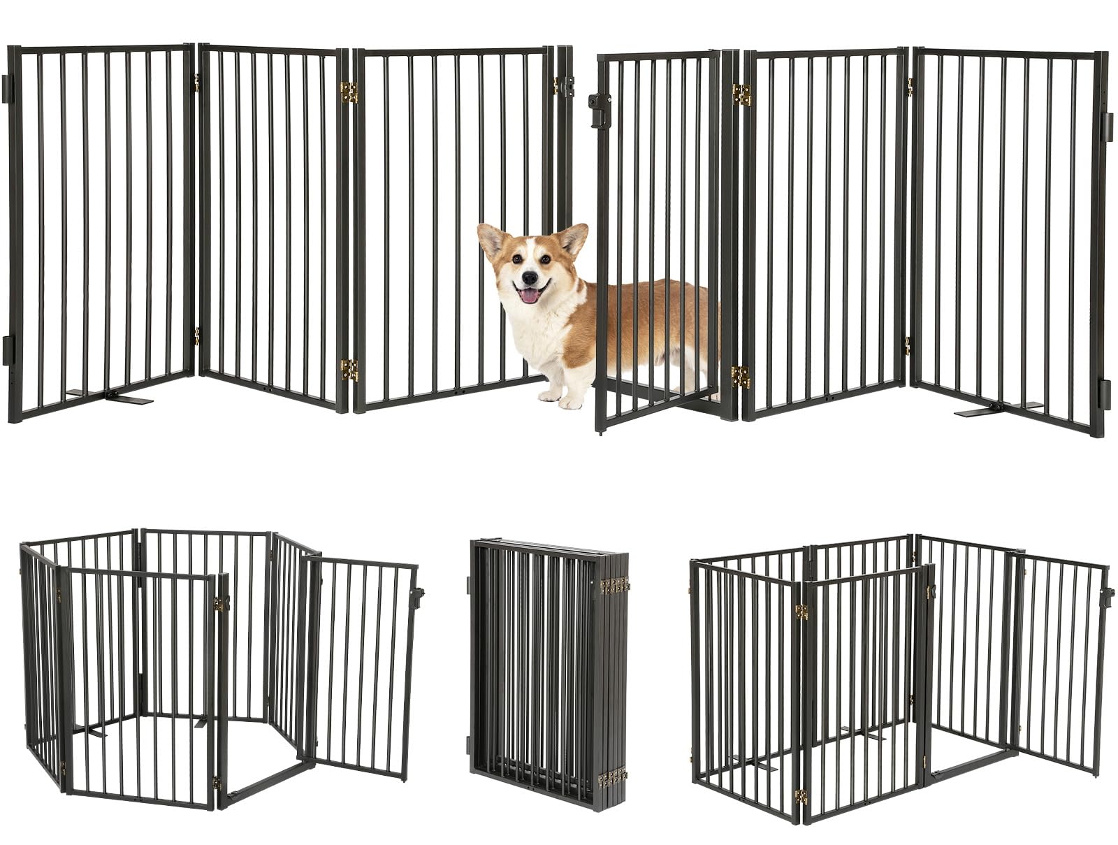 Metal Freestanding Dog Gates with Door for Outdoor Indoor,120'' Extra Wide 24'' Tall Free Standing Dog Gate for Doorways,Large O