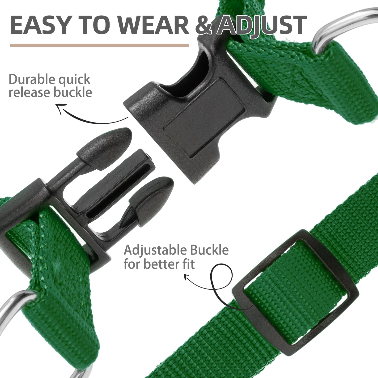 Pupteck No Pull Dog Harness Soft Adjustable Basic Nylon Step In Puppy Vest Outdoor Walking With Id Tag, Blackish Green, S