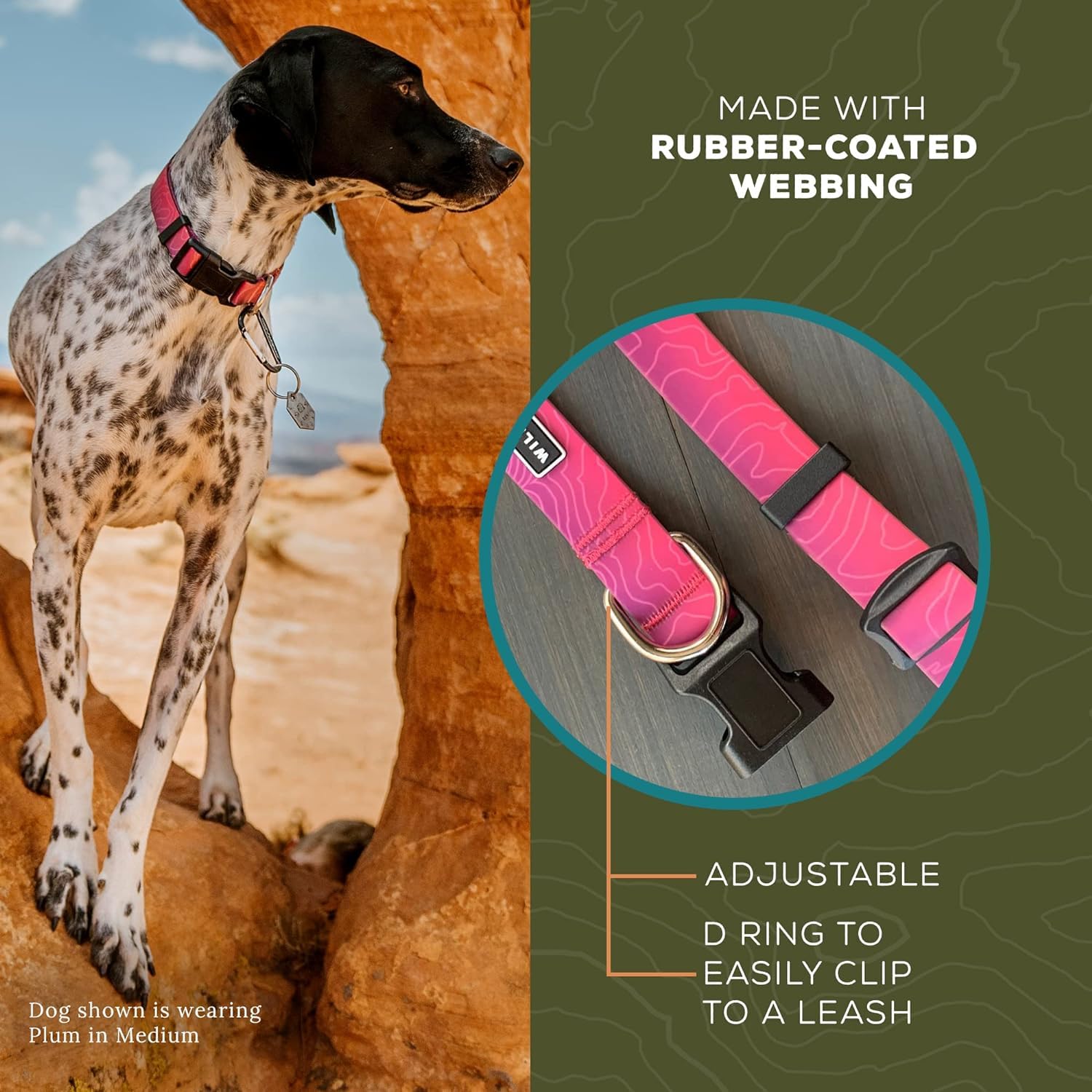 Wilderdog Waterproof Dog Collar - Repels Water & Dirt - Large 17''-24'' - Plum