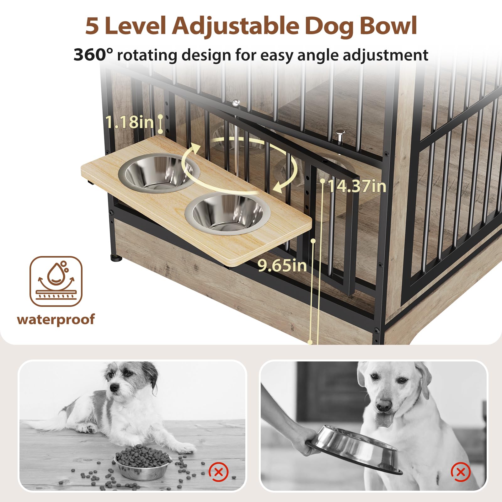 Rovibek 78 Double Dog Crate Furniture for 2 Large Dogs Indoor, Wooden Furniture Dog Crates with Dog Bowl, Dog Kennel Furniture T