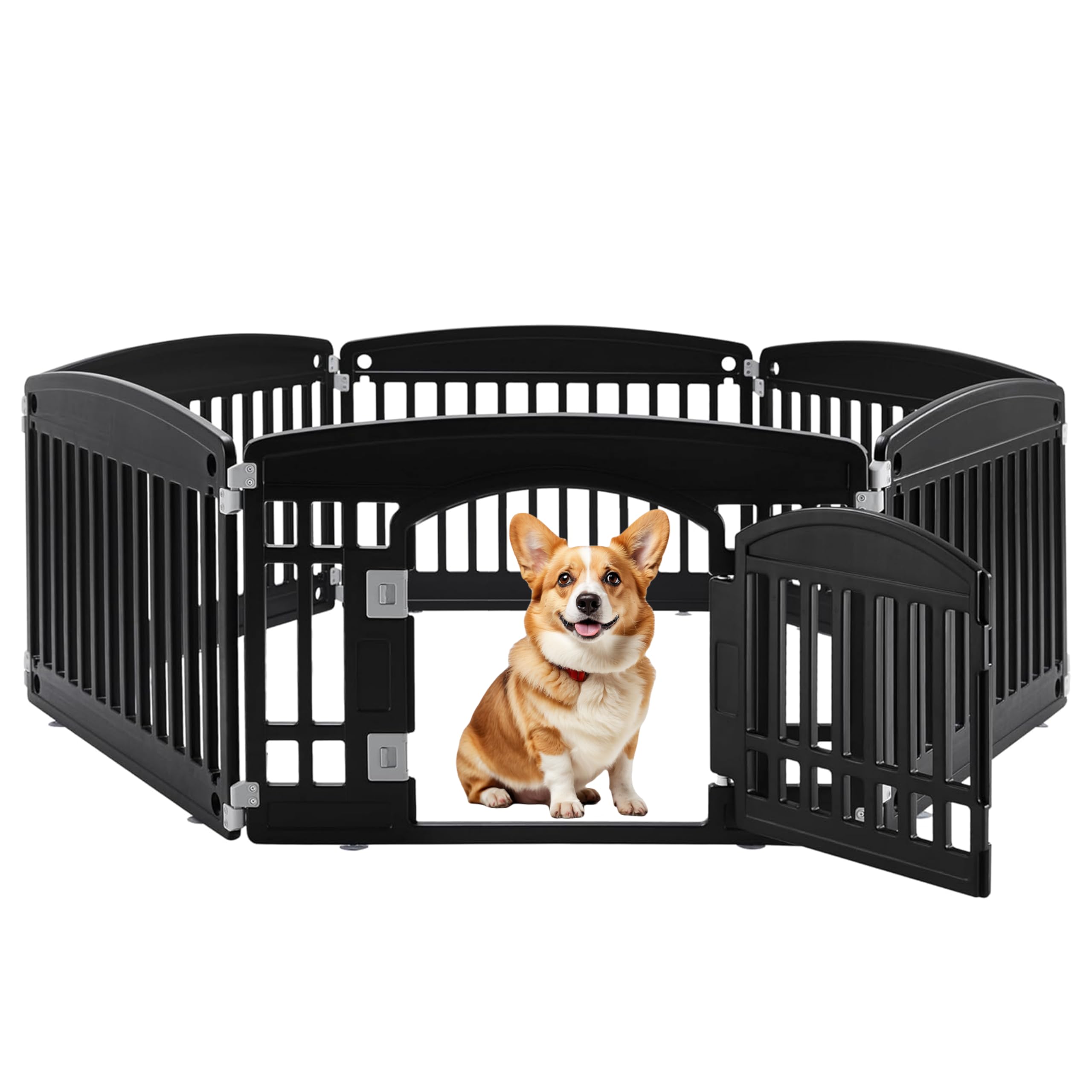 Simple Deluxe Plastic Dog Playpen, 24 Exercise 6-Panel Pet Playpen With Door, Safe And Secure, Folding And Portable Puppy Play