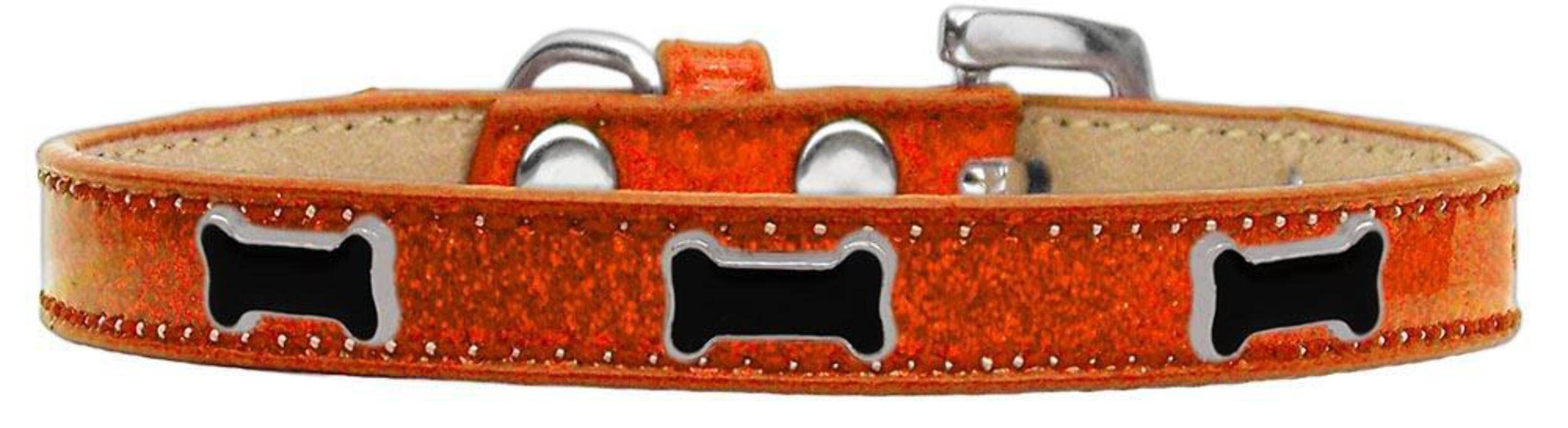 Mirage Pet Products Black Bone Widget Dog Collar Orange Ice Cream, Size 14