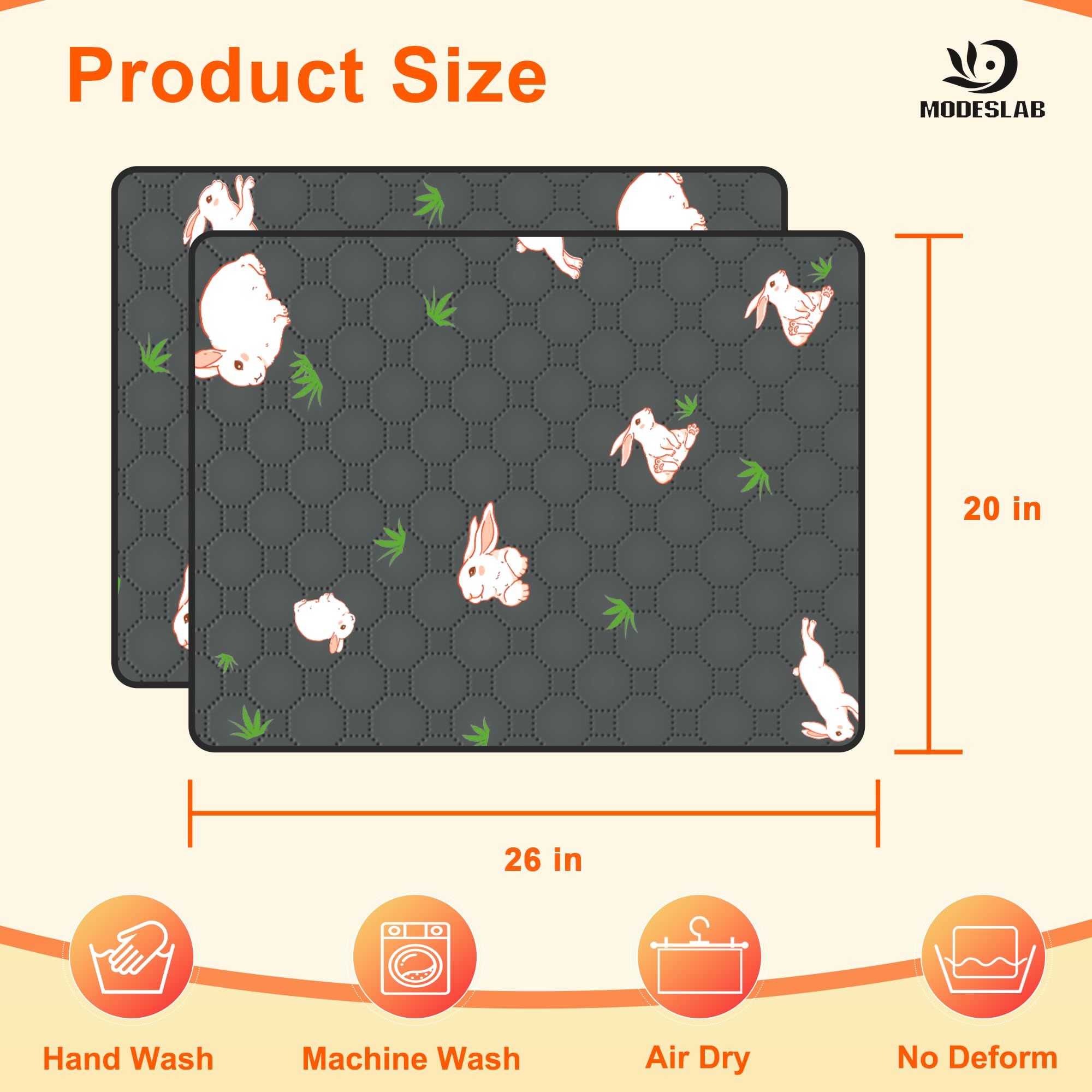 Modeslab 2-Pack Guinea Pig Cage Liner, 20In X 26In Fast Absorption Washable Bedding Pee Pads For Dogs Puppy Rabbit Small Animal