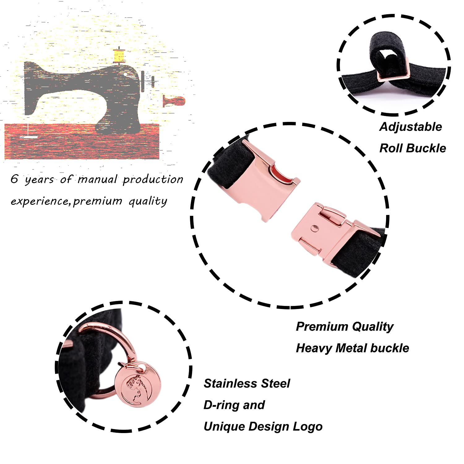 Dogwong Cotton Dog Collar And Leash Black Pet Collar Soft Durable Basic Puppy Collar For Small Medium Large Dogs