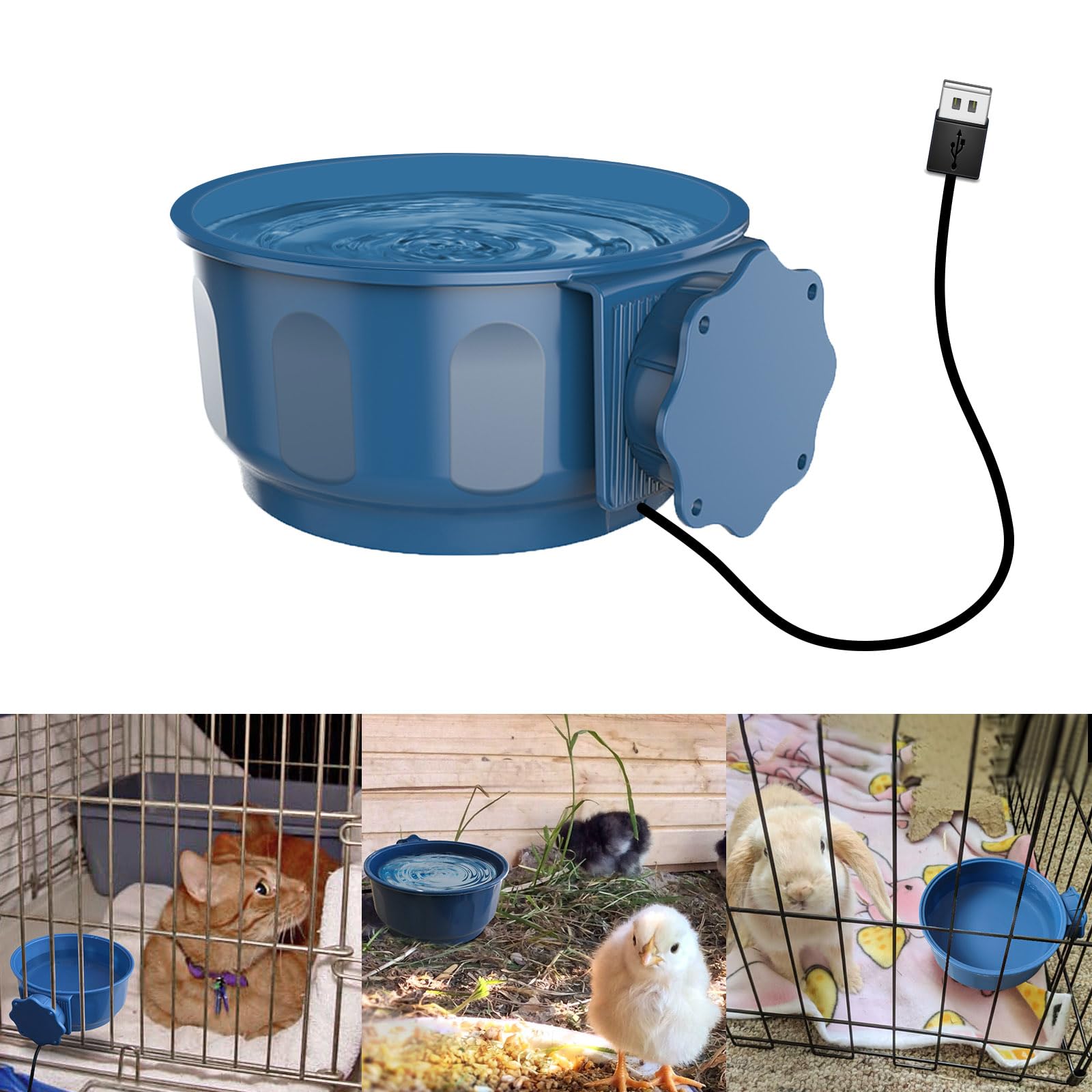 NAMSAN Small Heat Pet Bowl for Cats Rabbits Indoor, 0.6L Heated Water Bowl, Water & Food Thermal-Bowl for Dog Cage, Hanging Kenn