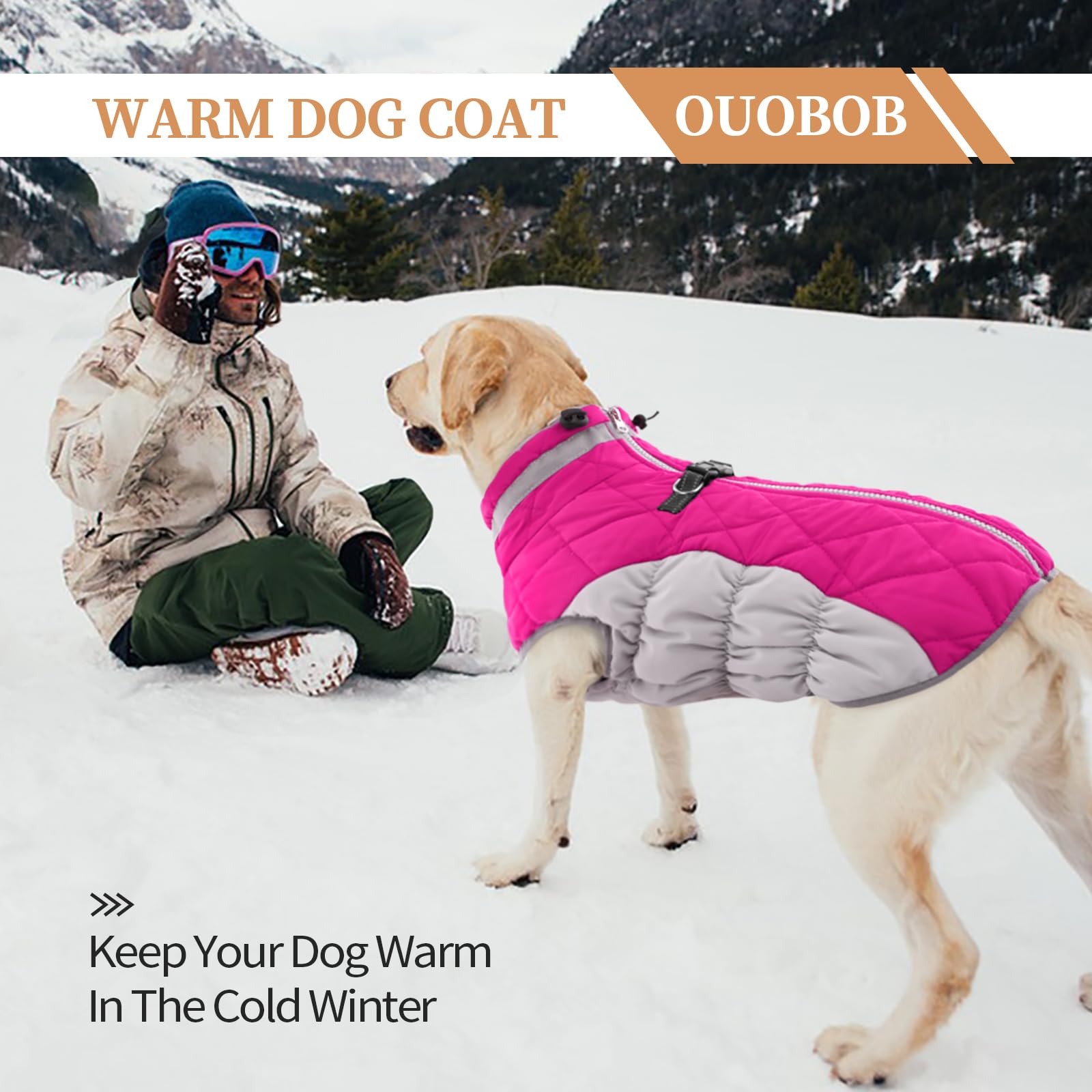 Ouobob Dog Coat, Dog Jackets For Large Dogs, Dog Winter Coat With Harness Built In, Dog Cold Weather Coats Waterproof, Reflectiv