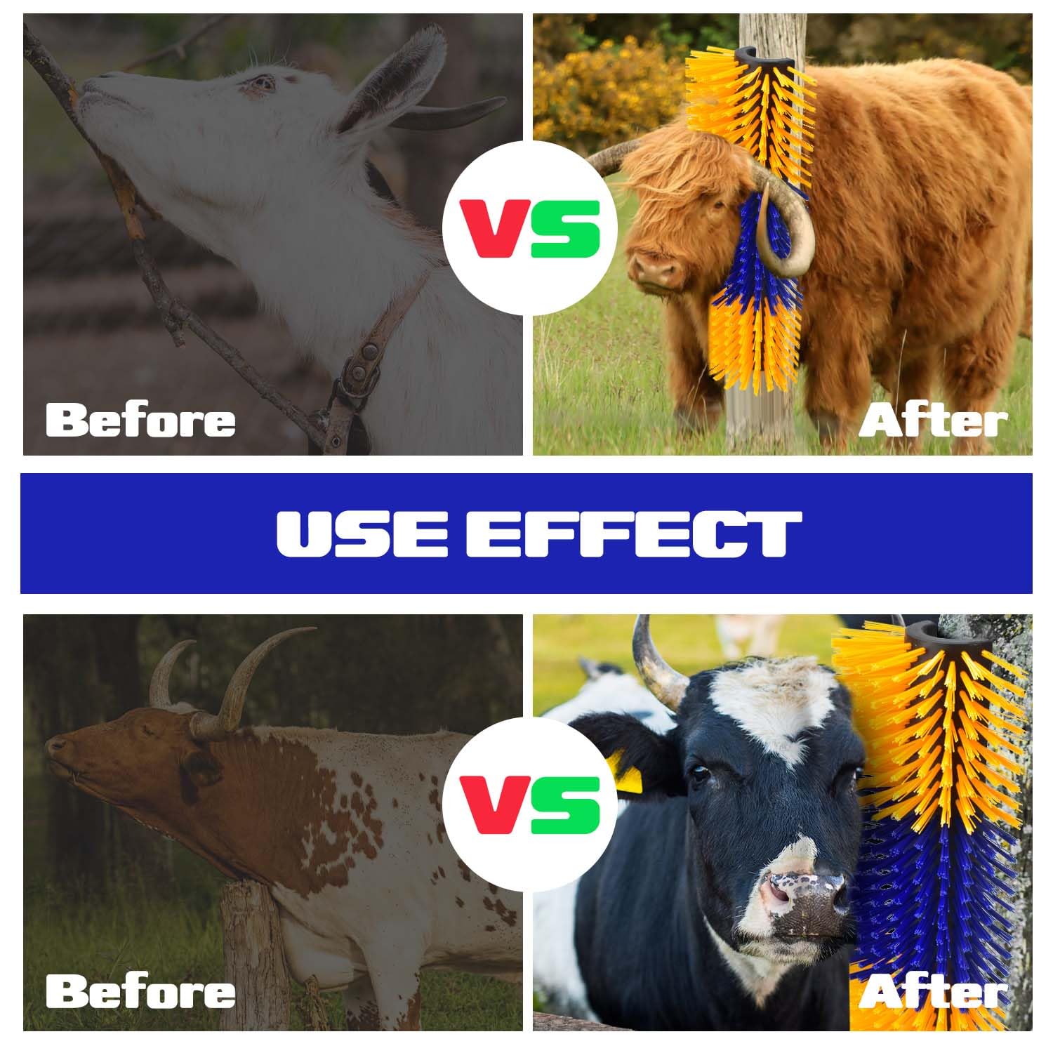 Conli 2 Pcs Livestock Scratching Brush With 8 Screws, Horse Brushes For Grooming, Cow Scratcher Goat Scratching Post Relieves It